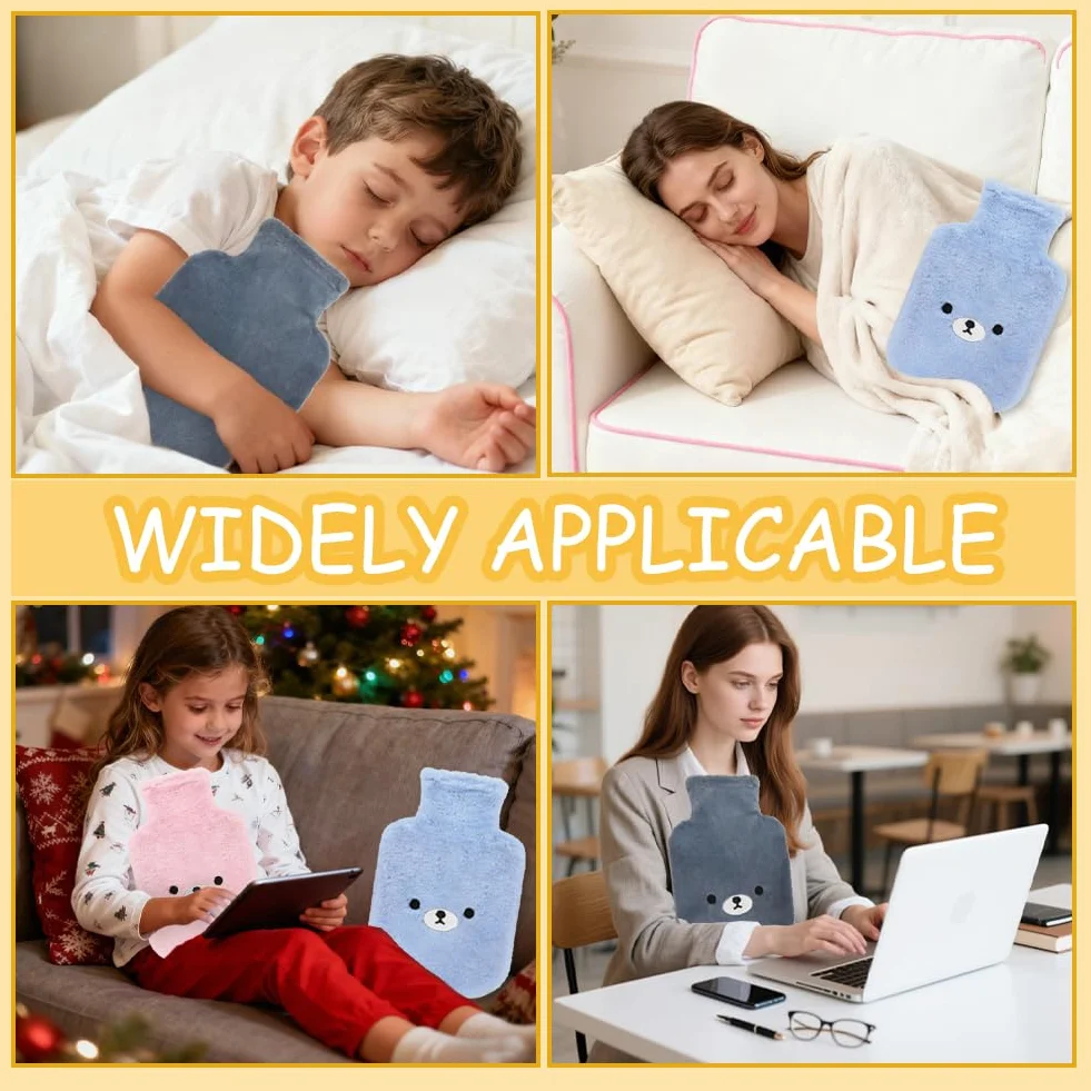 Flintronic Bouillotte Enfant 2L avec Housse Peluche Douce Amovible Lavable Anti-fuite Antidéflagrant
