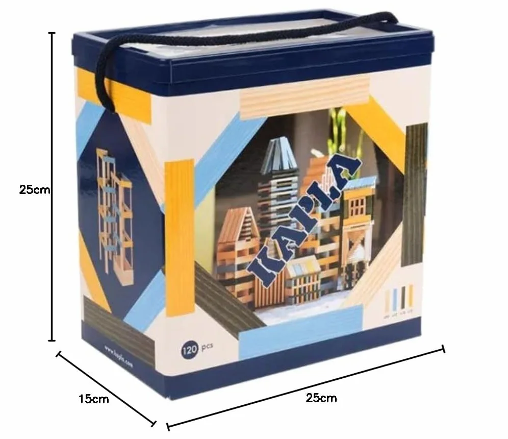 KAPLA Jeu de Construction 120 Planchettes Bois Colorés Nature Bleu Clair Jaune Vert