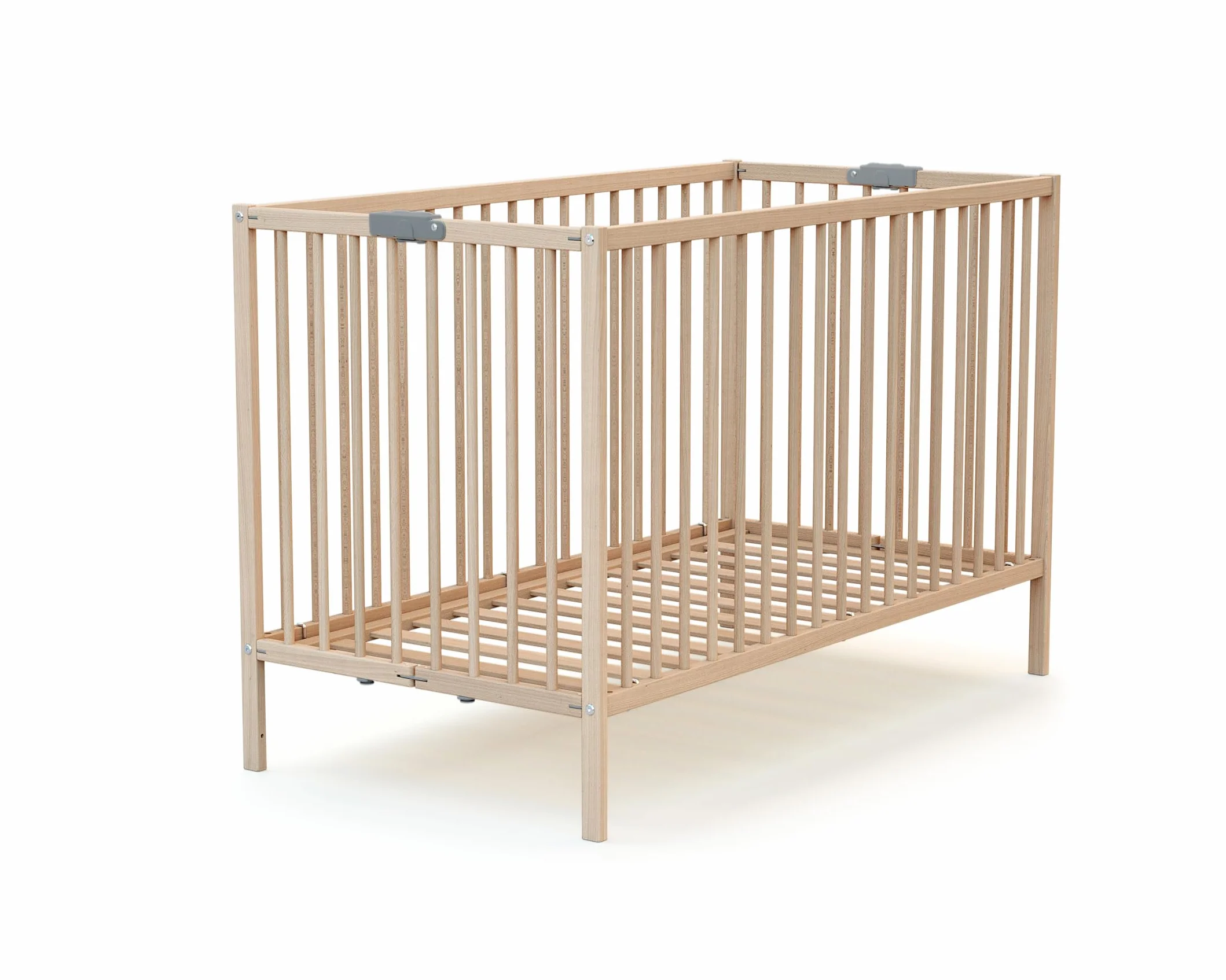Lit bébé Pliant en Bois Massif Hêtre Brut 60x120cm Sommier à Lattes Dès la Naissance