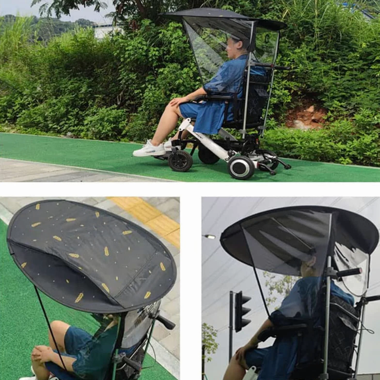 Auvent Parapluie, Pare-Soleil, Protection Contre la Pluie, Protection résistante aux UV, Support de Parapluie électrique pour la Plupart des fauteuils roulants (Wheelchair with Handle)