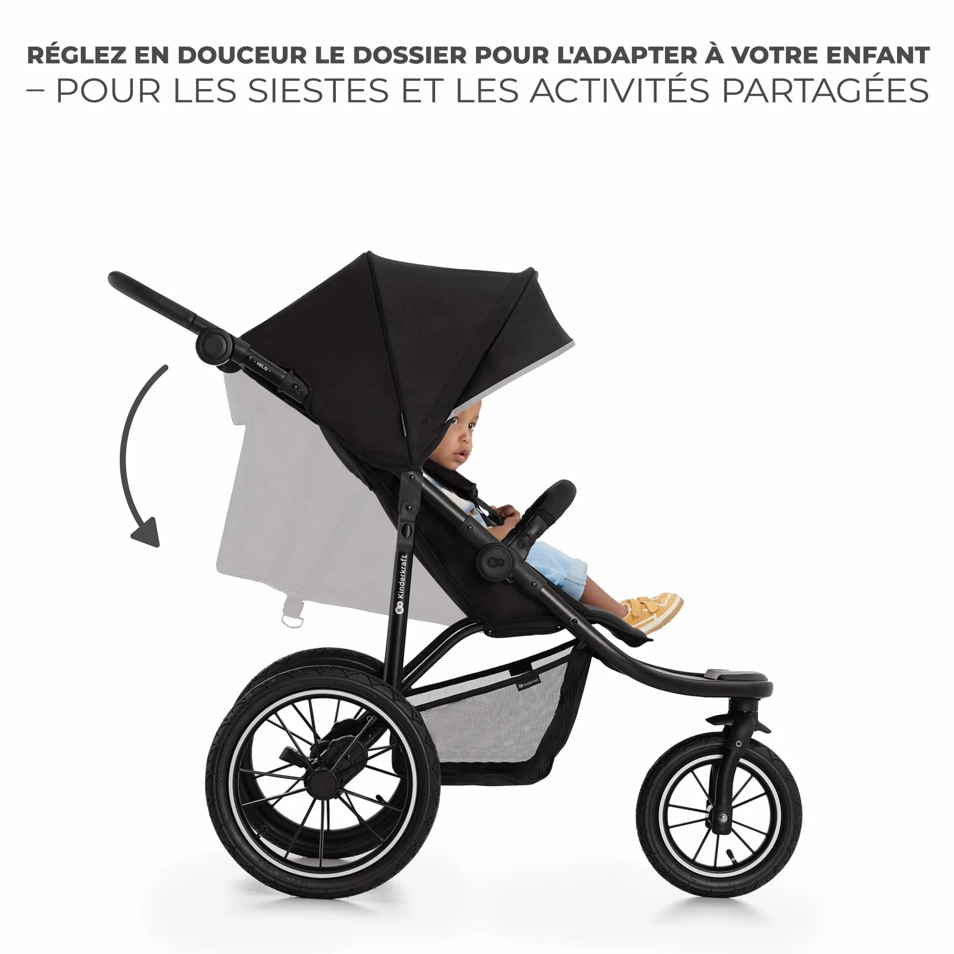 Kinderkraft HELSI 2 Jogger Poussette Sportive 3 Roues Dès La Naissance 22 Kg Réglable Gris