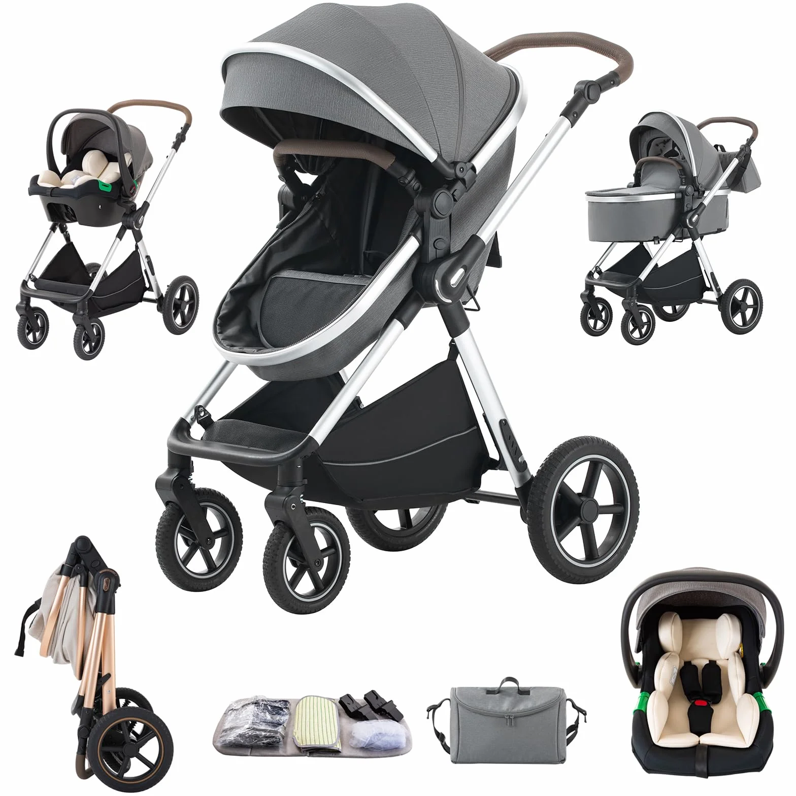 Poussette 3 en 1 Citadines Combinée Tricycle Baby Walker Haute Paysage pour 0-36 mois Pliante Trolley Bébé