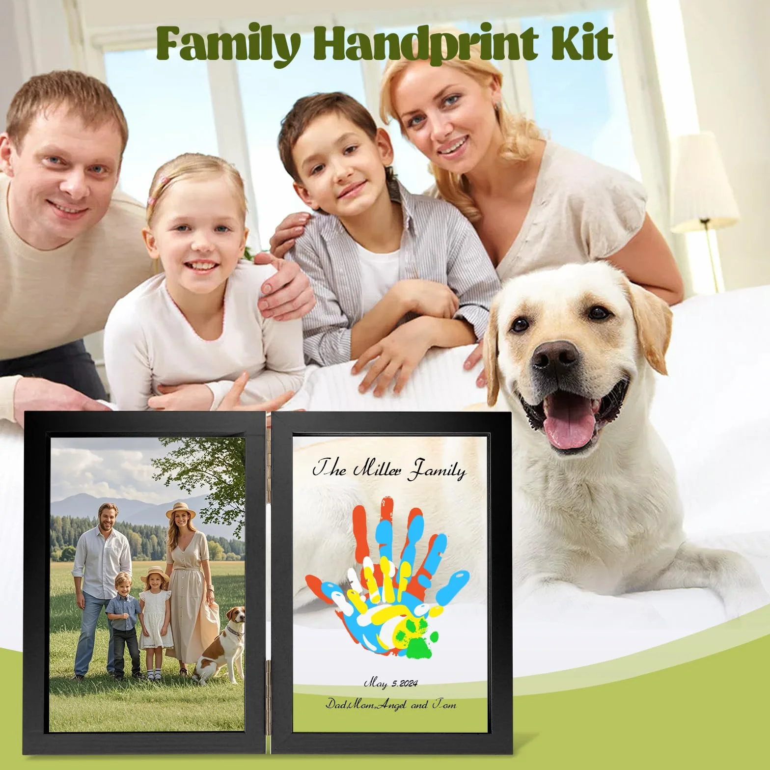 Nabance Empreinte Main Famille 4 Plaques Plexiglas 5 Couleurs Pigments Cadre Empreinte Famille Noir