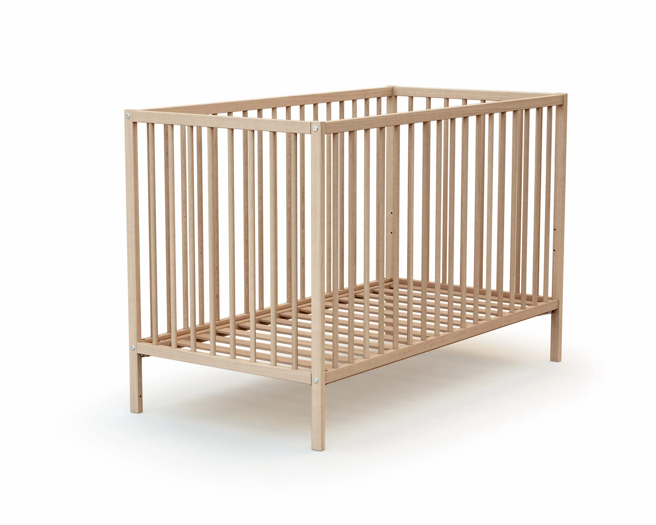 Lit bébé 60x120cm Hêtre Brut Bois massif Sommier réglable 3 hauteurs