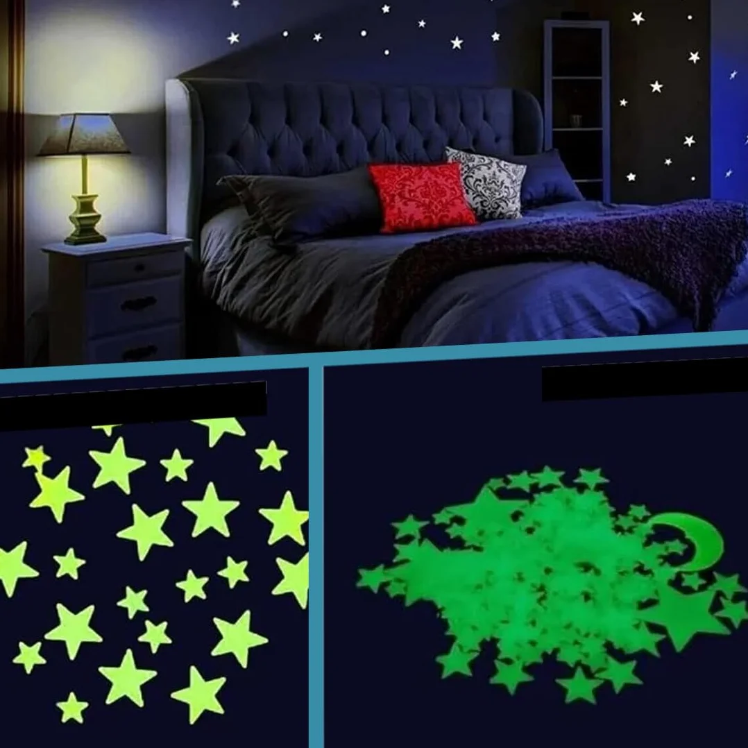 Kit 3D Phosphorescent Étoiles et Lune Adhésives Fluorescentes Décoration Murale Lumineuse 201 Pièces