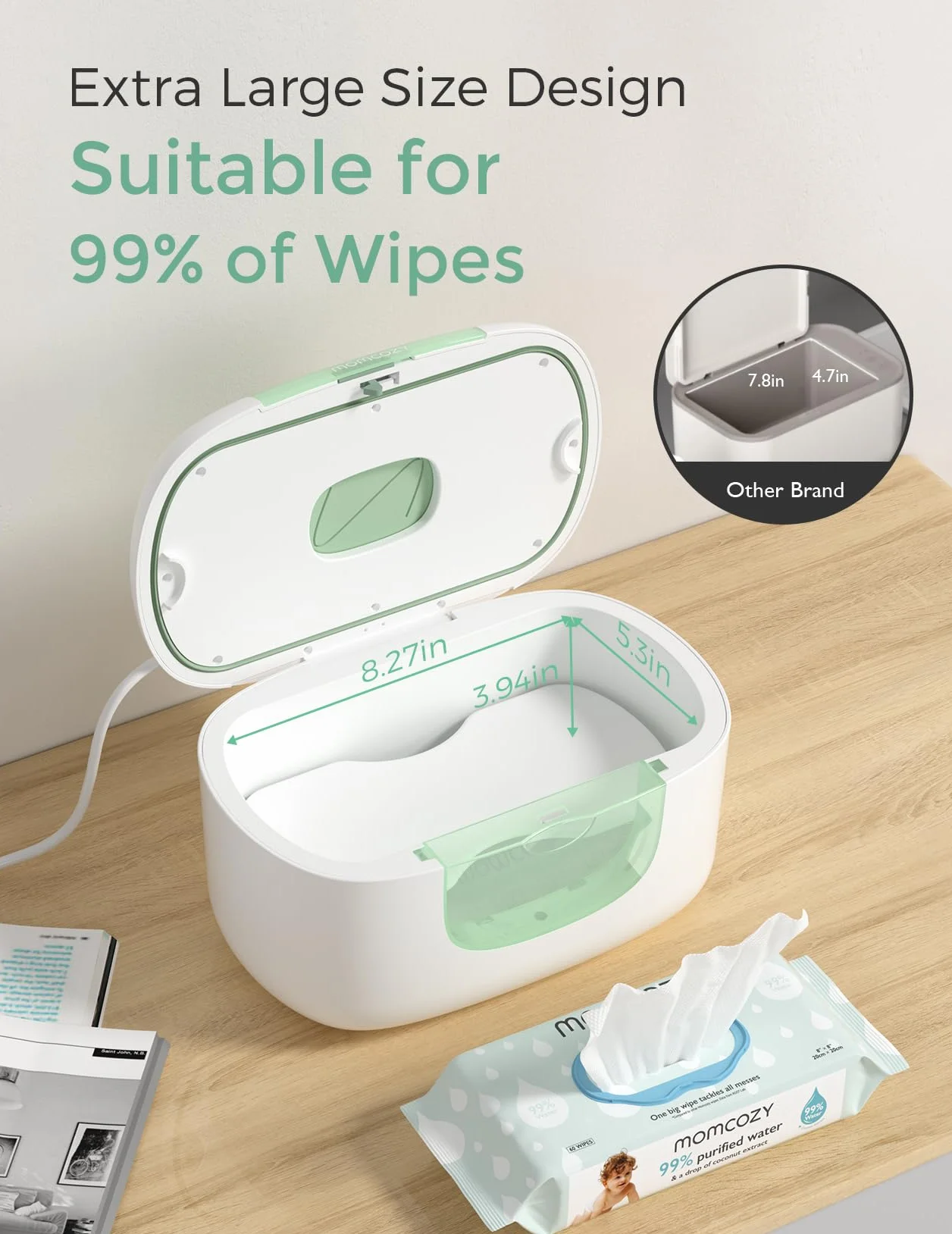 Momcozy Lot de 100 distributeurs de lingettes pour bébé, chauffage rapide 10 min, 4 modes température, design ressort silicone