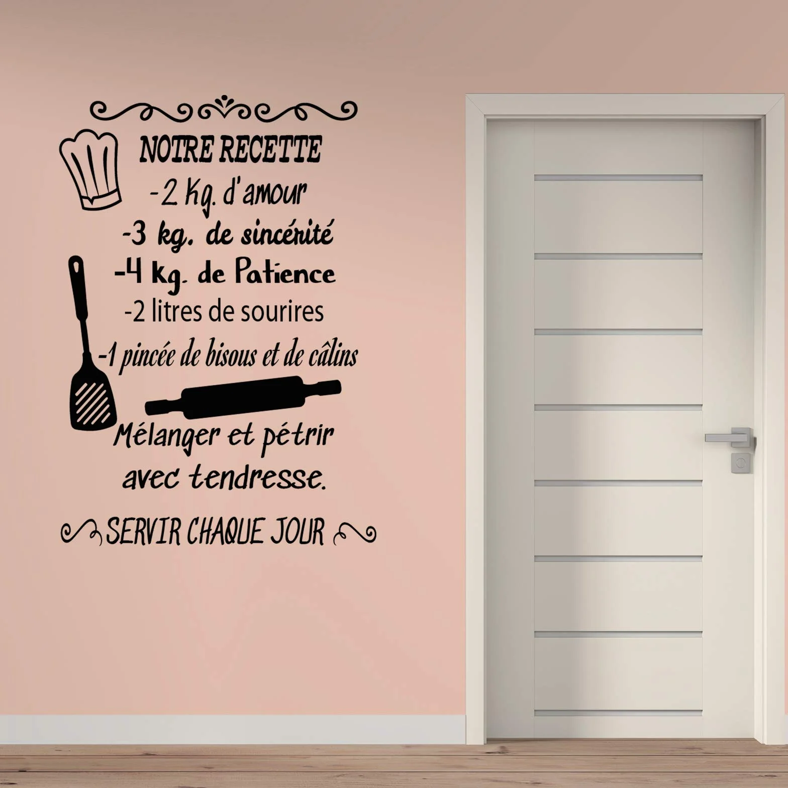 Autocollant mural décoratif « NOTRE RECETTE » phrases célèbres Docliick DC-048-FR