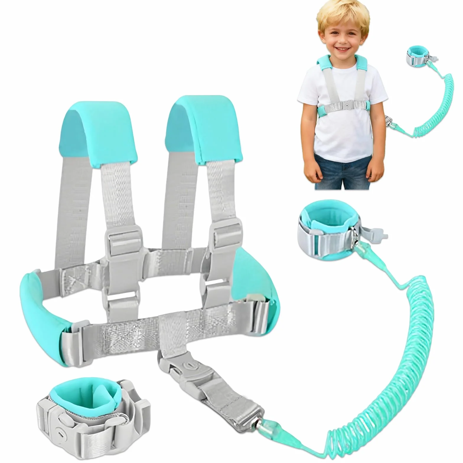 Harnais Enfant Anti-perte Bracelet Sécurité Garçons Filles Vert 2,5m