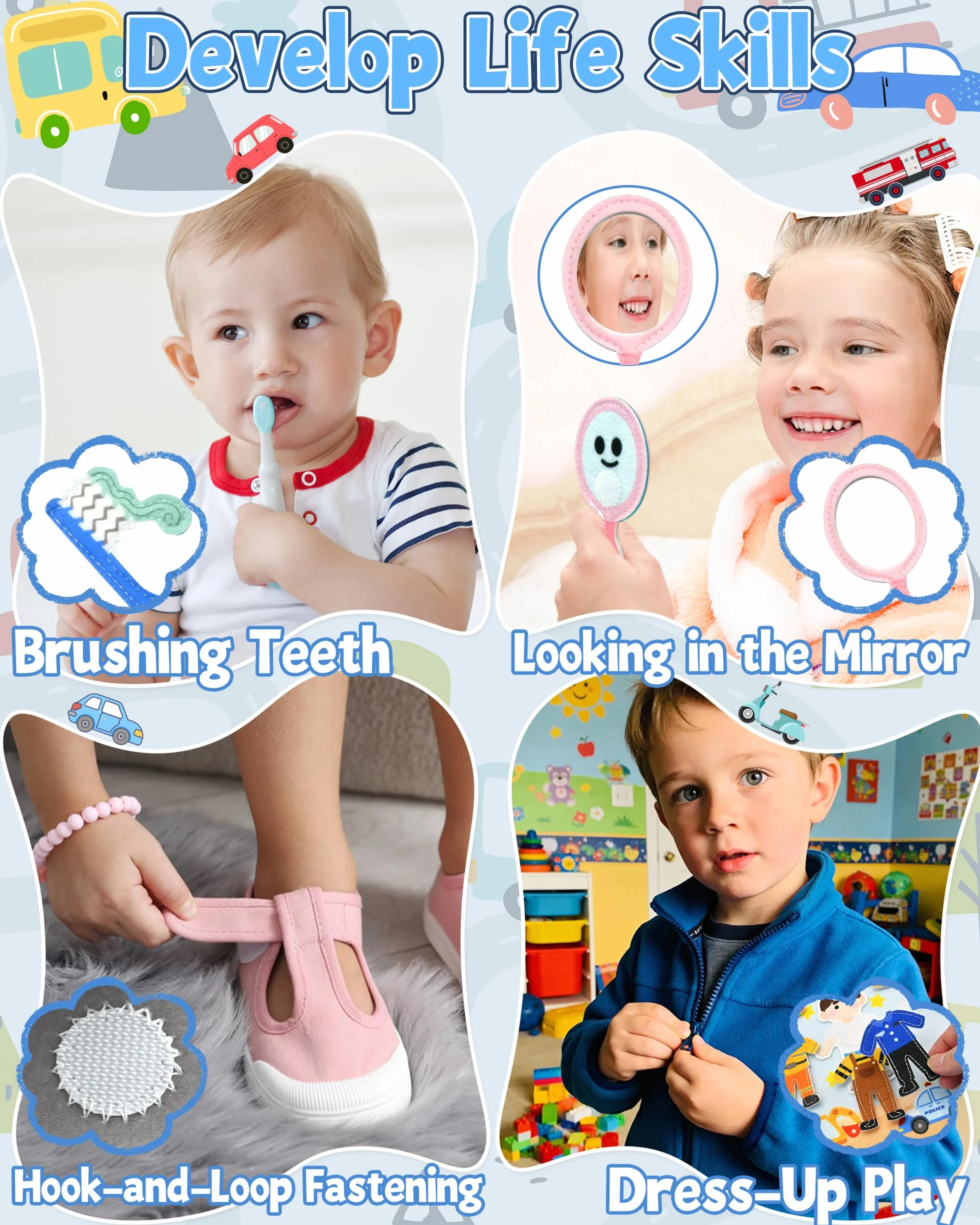 Busy Board Book pour Enfant 12-36 Mois – Livre Quiet 3D Véhicules Montessori, Jeux de Voyage Avion Voiture – Cadeau Anniversaire Bébé 1-3 Ans