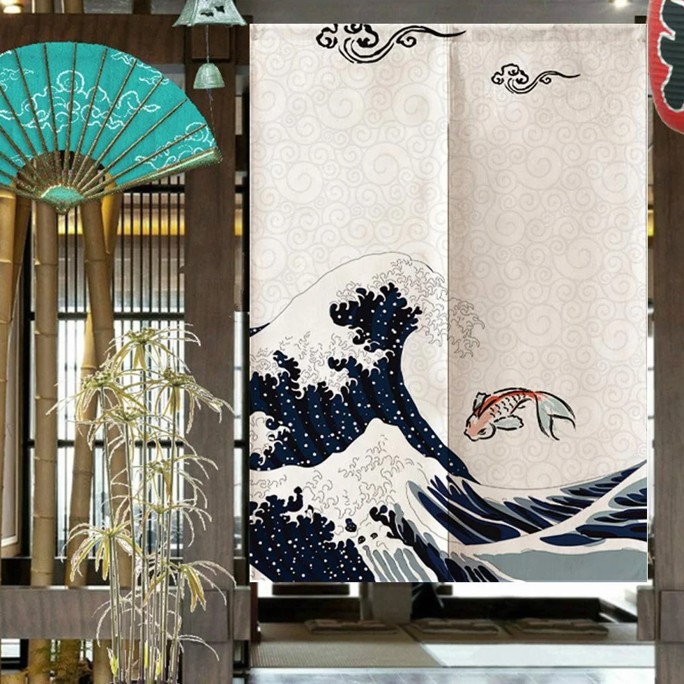 Rideau de Porte Japonais 100% Polyester 90x120cm Séparateur de Pièce Décoration Zen