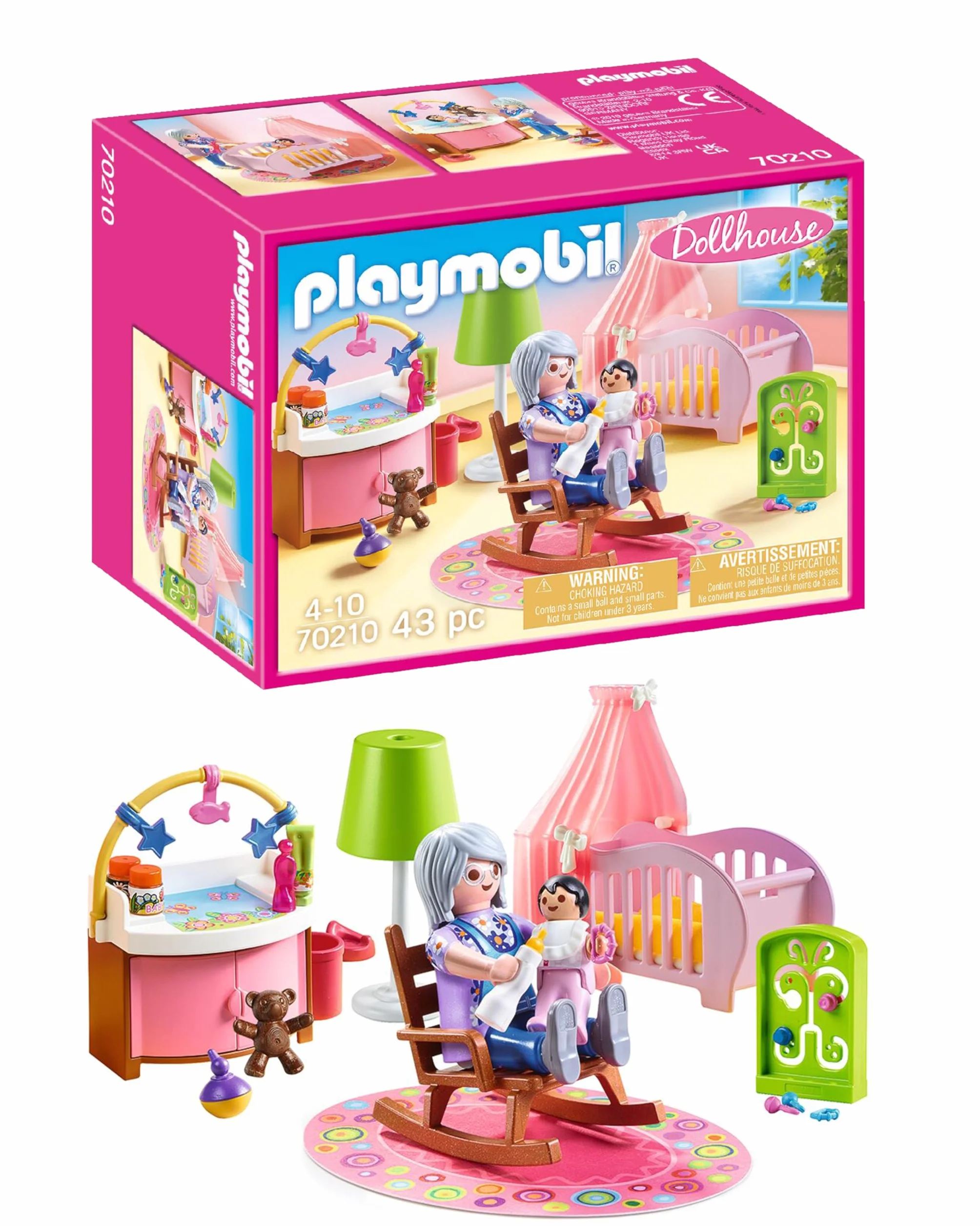 Playmobil 70210 Chambre de bébé - Dollhouse avec Deux Personnages, lit bébé, Table à Langer, Lampe sur Pied, Fauteuil à Bascule - Dès 4 Ans