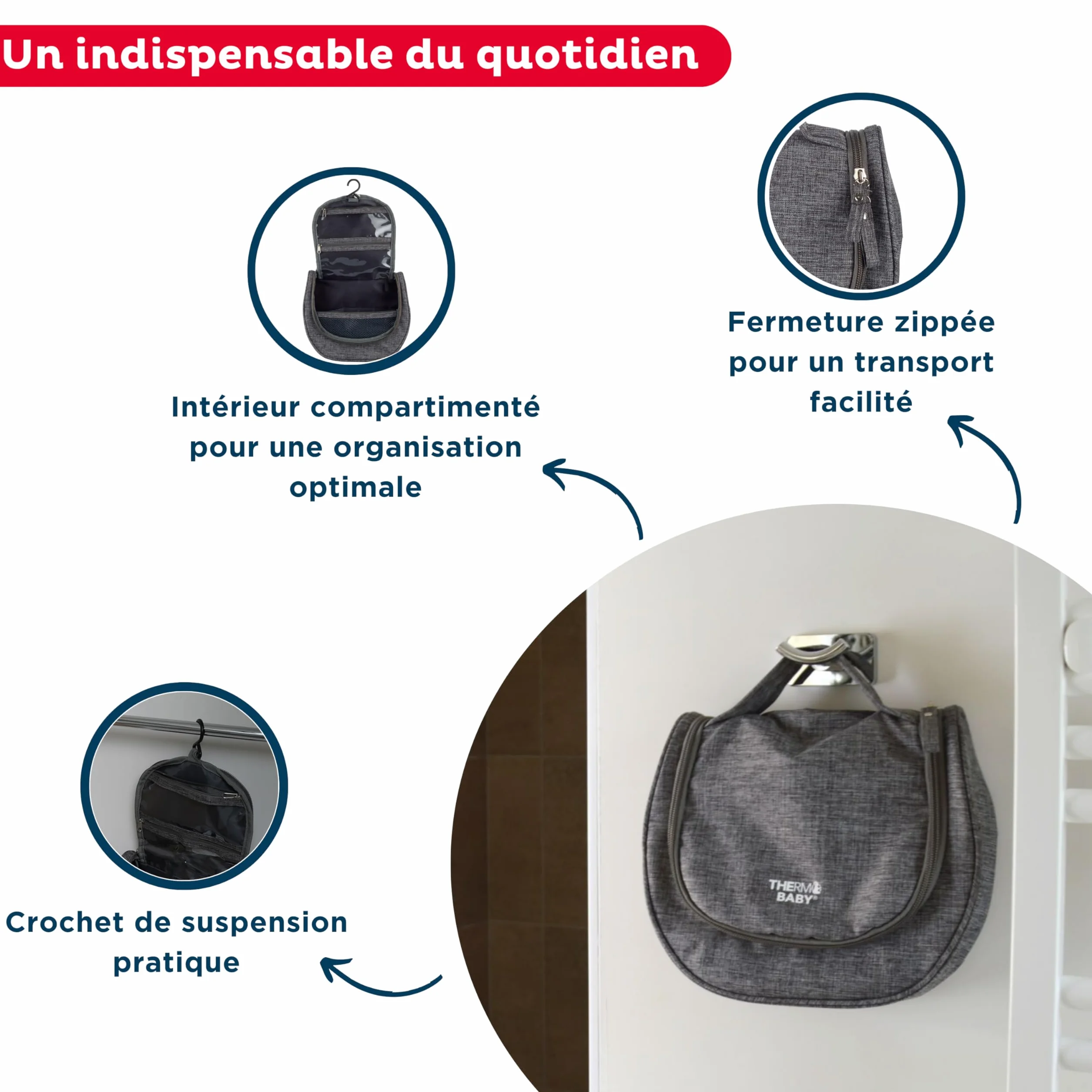 THERMOBABY Trousse De Toilette Pour Bebe - Elastiques De Maintien - Anse De Transport