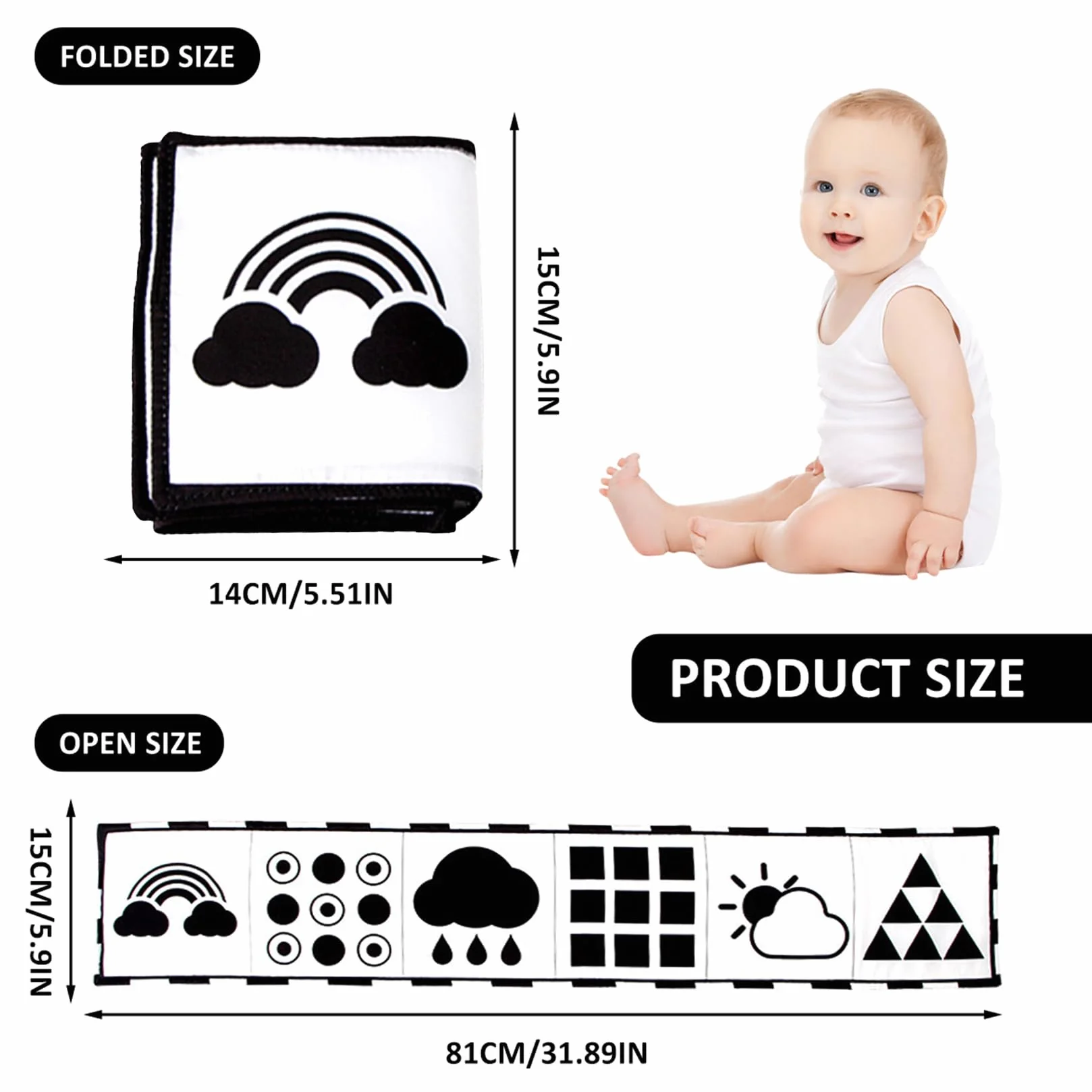 Livre Sensoriel Bébé Noir et Blanc Jeux Eveil Jouets 0-3-6 Mois Nouveau-né