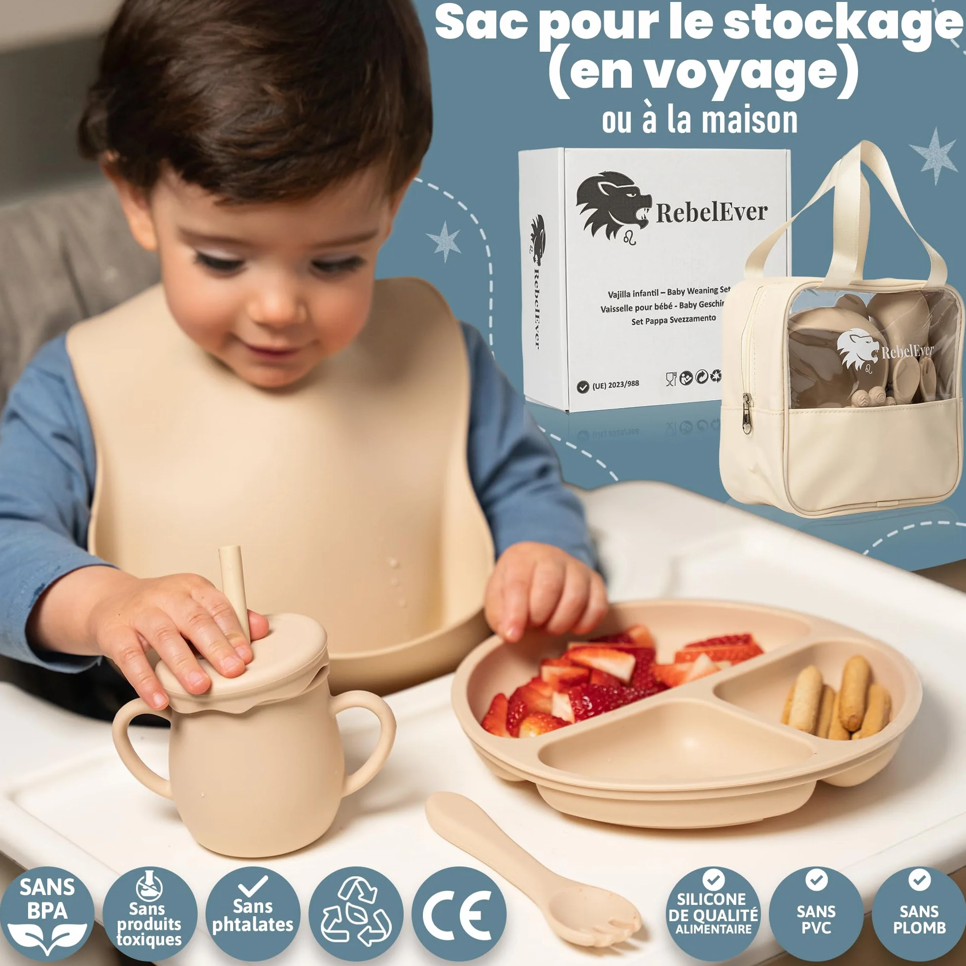 Assiette Ventouse pour Bébé - Coffret Repas Bebe 1er Age - Cadeau Bébé Garçon