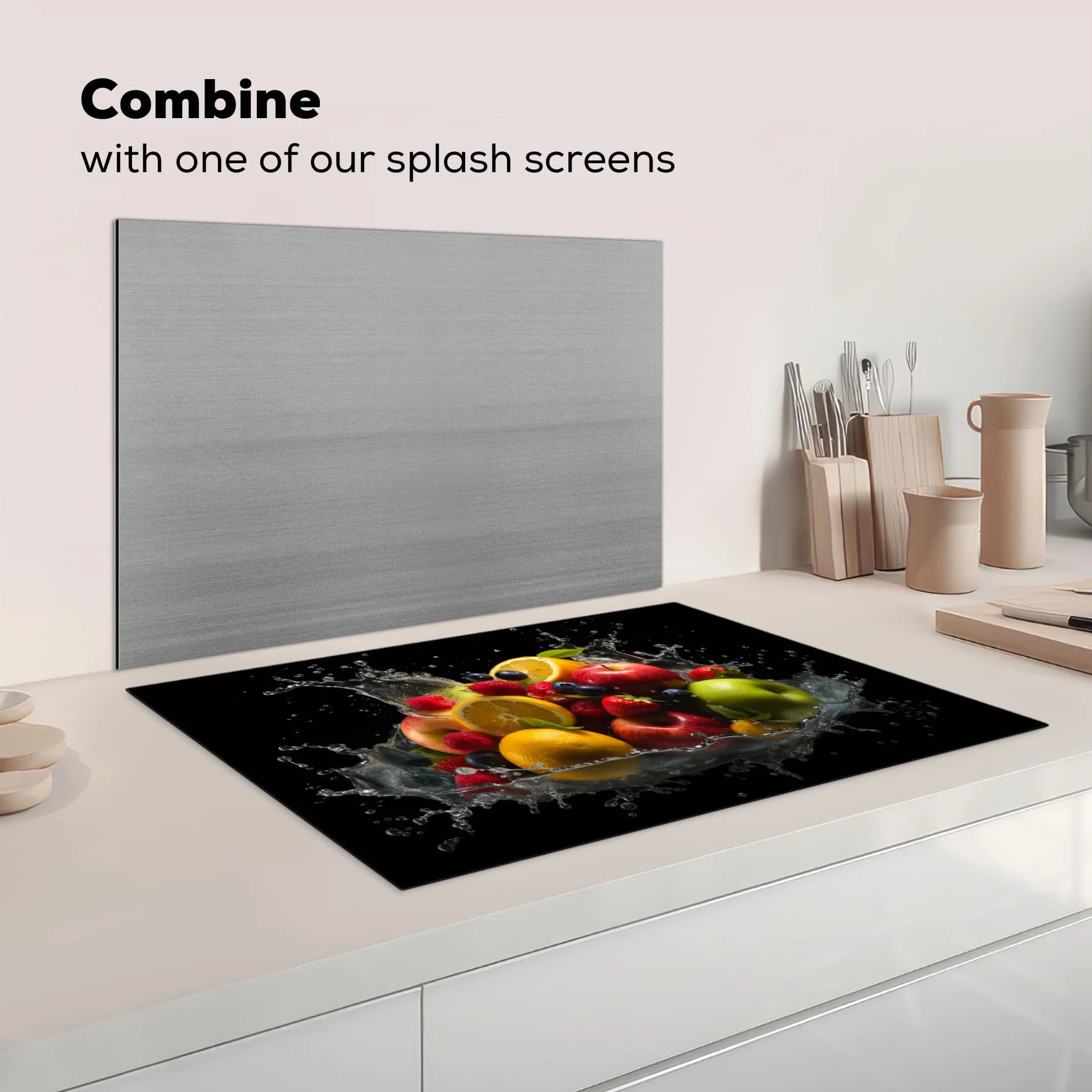 KitchenYeah Protège Plaque Induction 78x52 cm Décoration Cuisine Protection Plan de Travail Rouge