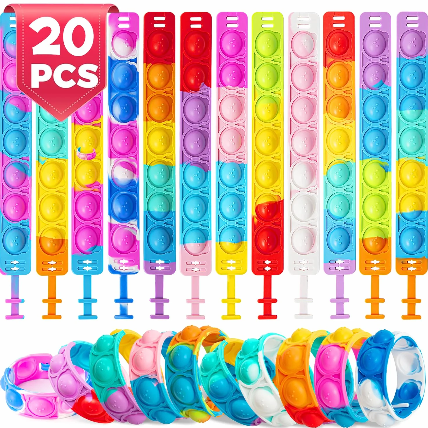 Bracelets Anti Stress Enfants Pop It Fidget Toys en Silicone Doux Réglables