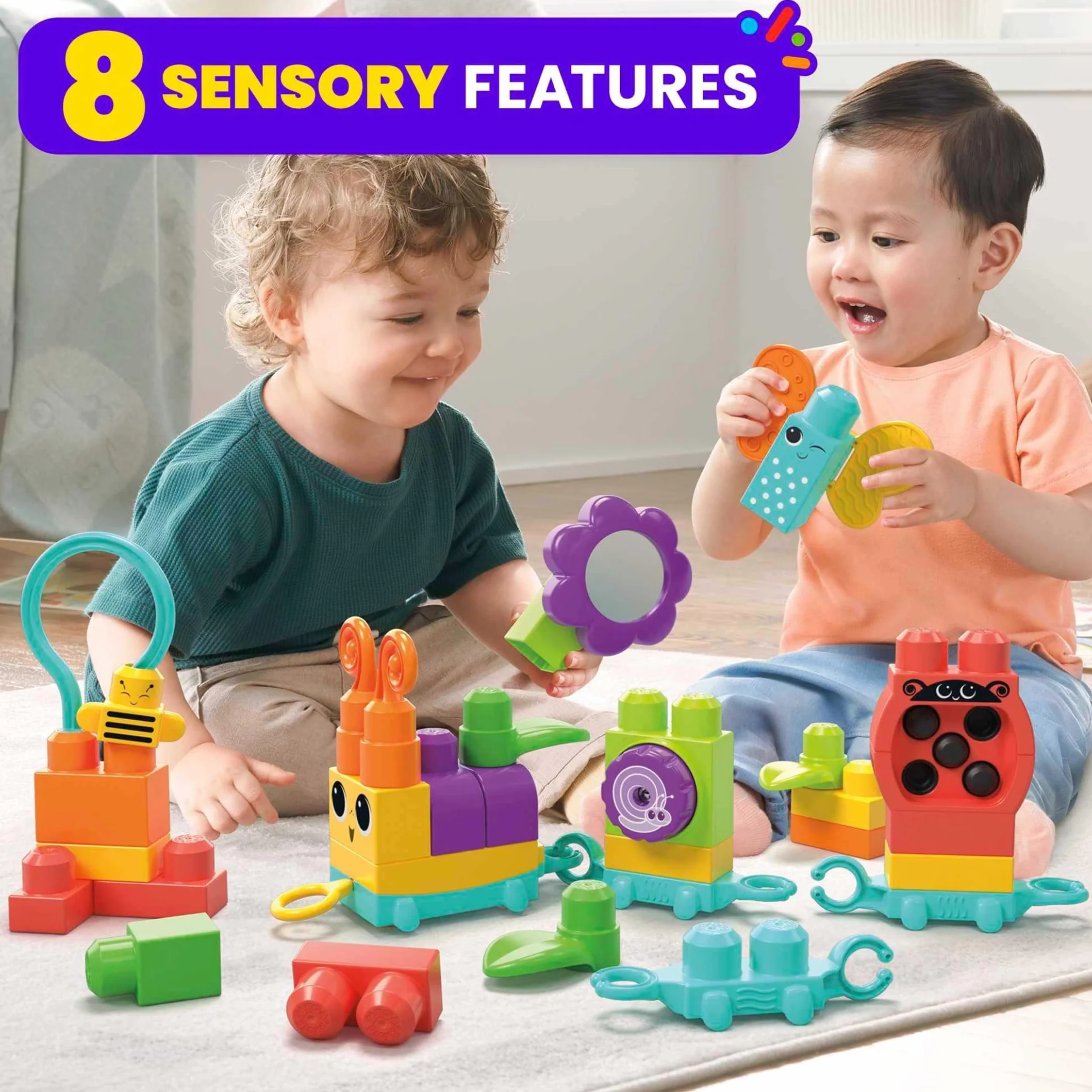 Mega Bloks Coffret de Construction Sensoriel 30 Gros Blocs pour Tout-Petits 1-3 Ans HKN44