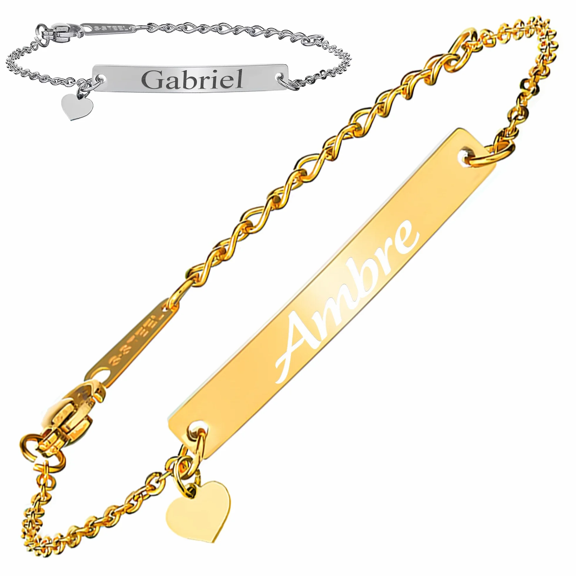 Gourmette bébé personnalisable bracelet enfant prénom gravé doré argenté cadeau naissance baptême