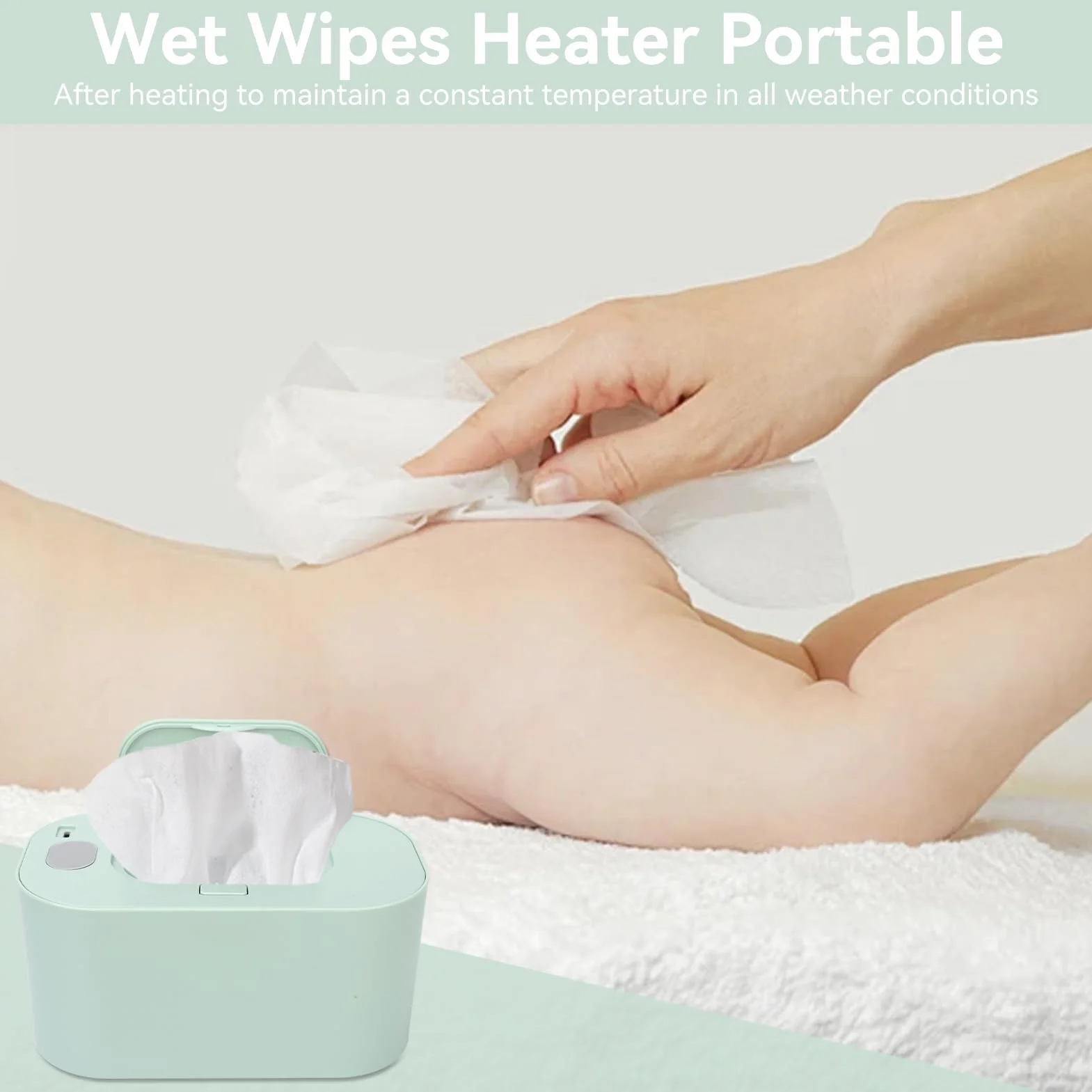 Lingettes Chauffantes Bébé, Boîte Portable Grande Capacité Thermostatique, Distributeur pour Maison, Vert
