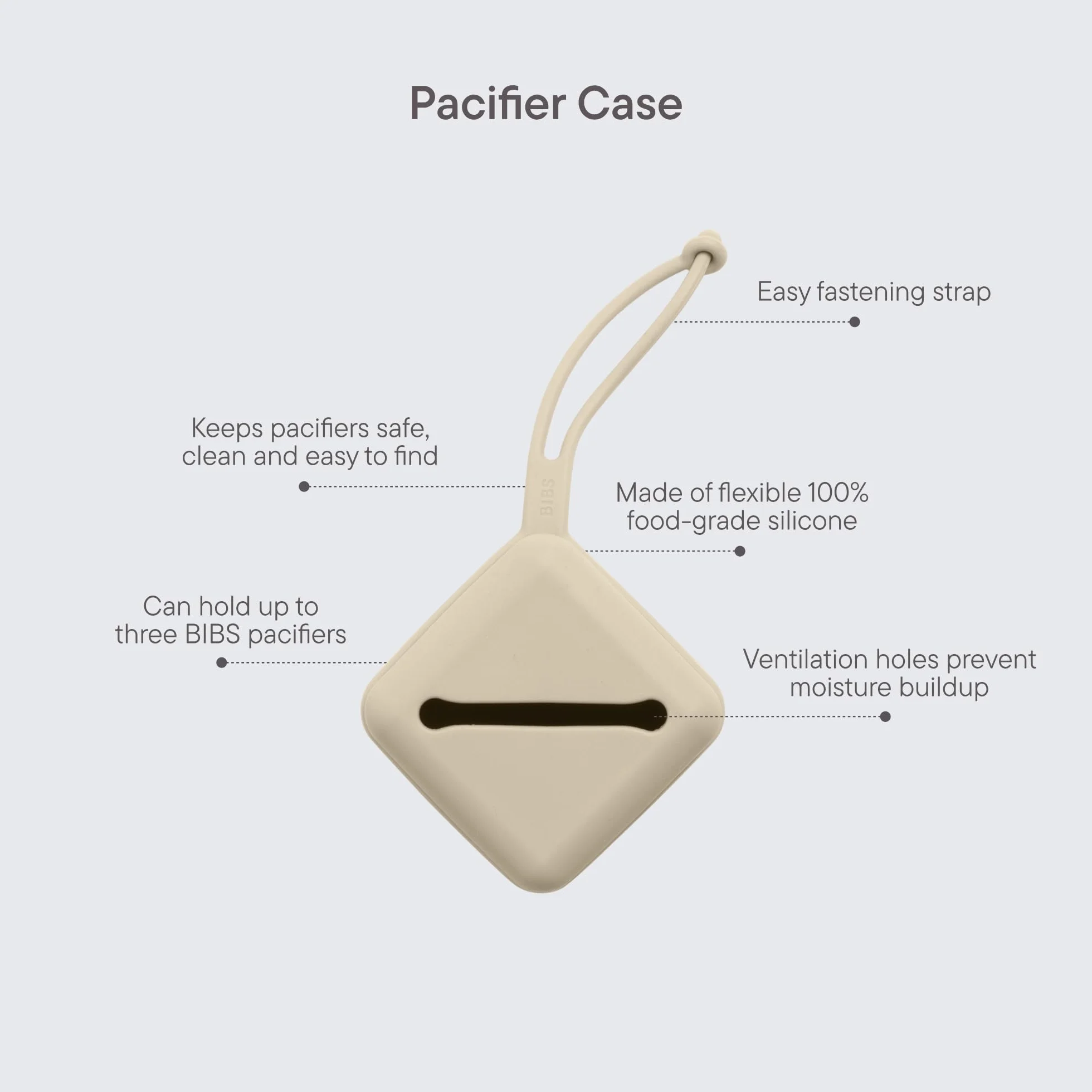 Boîte pour sucettes BIBS Vanilla, avec sangle, sans BPA, fabriqué au Danemark