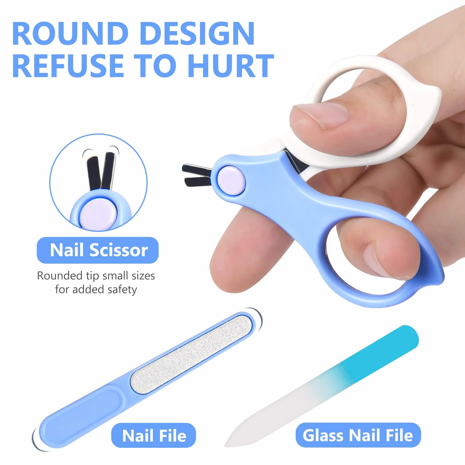 Vicloon Kit Soins des Ongles Bébé Coupe-Ongles Ciseaux Lime Pince 6pcs Bleu