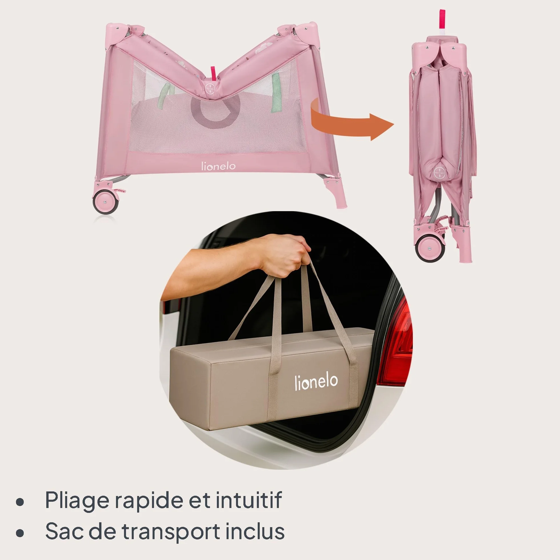LIONELO MILLE PLUS Parc pour bébés 2-en-1 15 kg 0-36 mois Matelas 3D Pliable