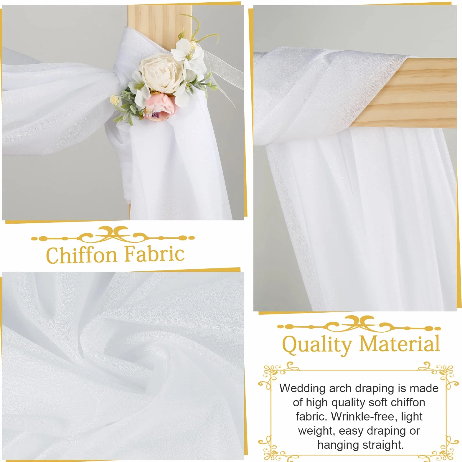 Rideau en Tulle Blanc 75 x 600 cm Tenture Arche Mariage Tissu Mousseline de Soie Blanche Décoration Mariage