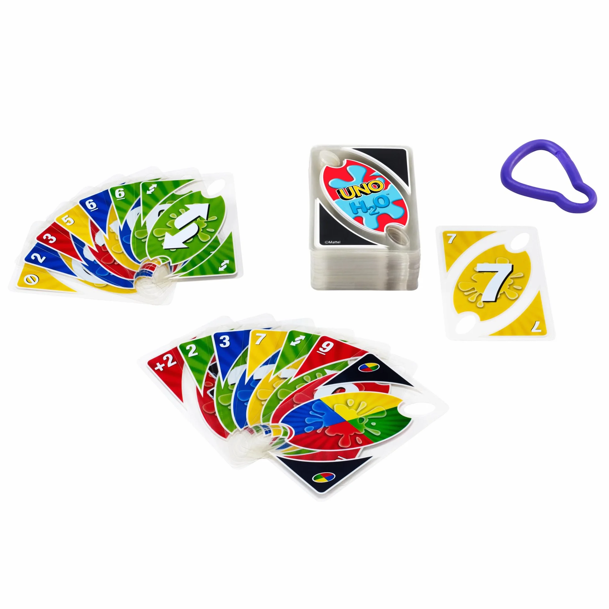 UNO SPORT Jeu de 108 cartes imperméables avec mousqueton, Jeu de Société, 2-10 joueurs, dès 7 ans, P1703