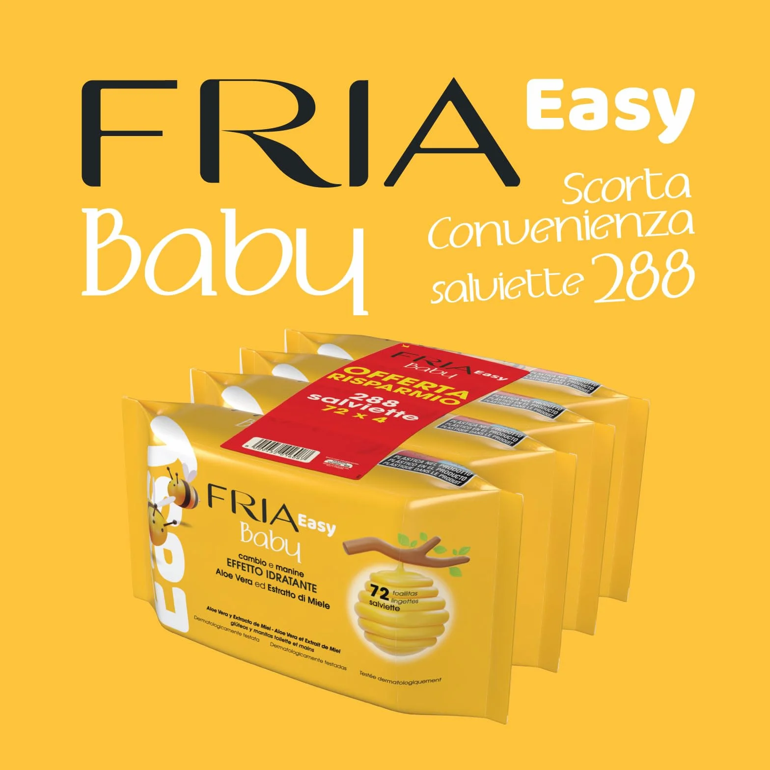Easy Baby Lingettes de changement de couches à l'aloe vera et au miel, hydratantes, testées dermatologiquement, 288 pièces