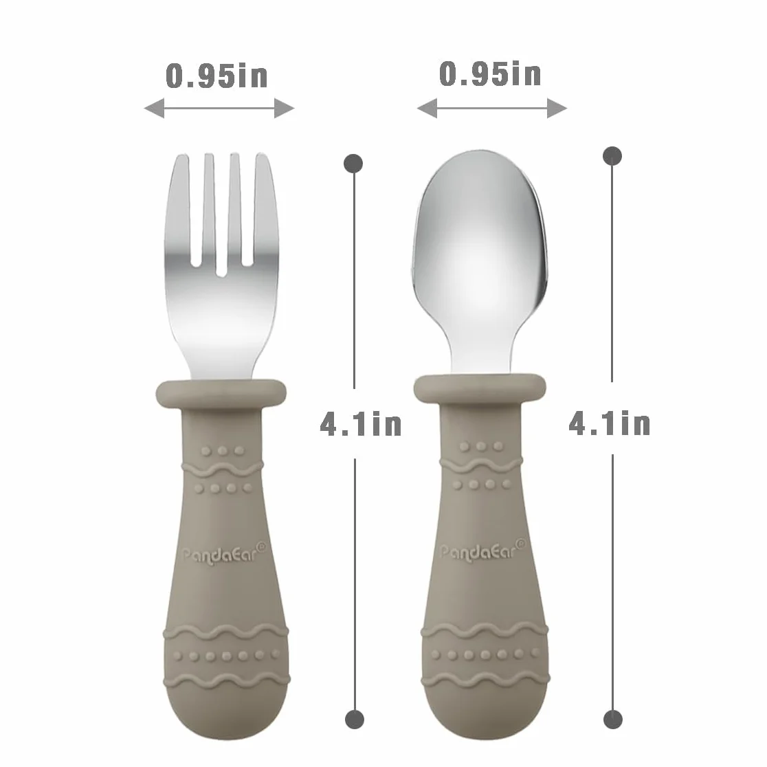 PandaEar Ensemble de Couverts Bébé Acier Inoxydable 18/8 Silicone Alimentaire Lot 6 Cuillères Fourchettes Enfants