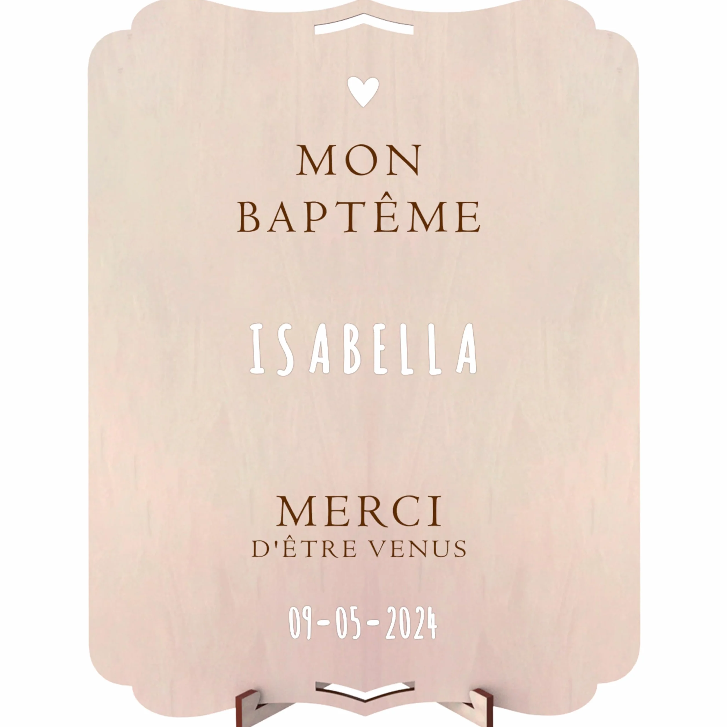 Panneau Personnalisé en Bois 30x22 cm Baptême Décoration avec Lettres Autocollantes et Support