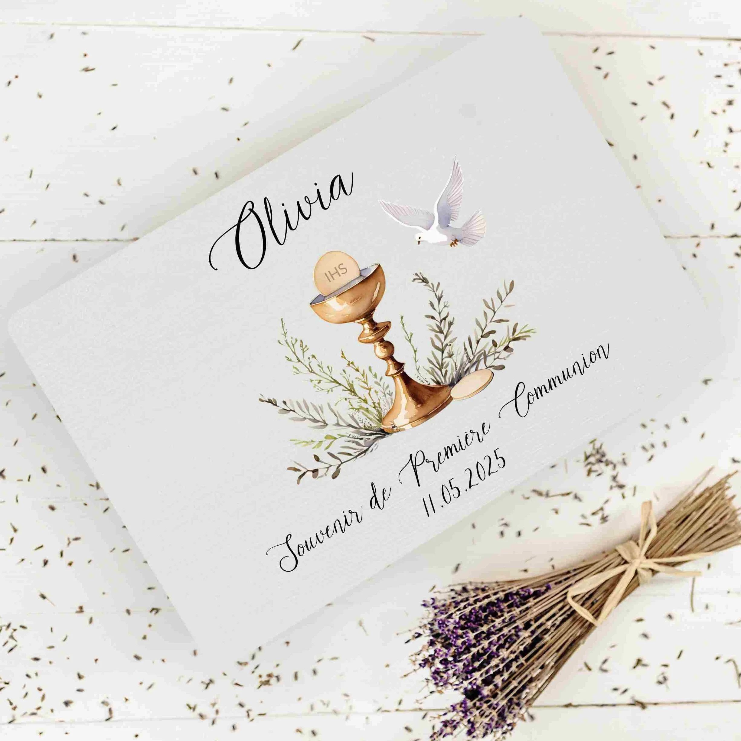 Boîte à Souvenirs en Bois Personnalisée Première Communion Cadeau Garçon Fille Calice Coffret Décorations