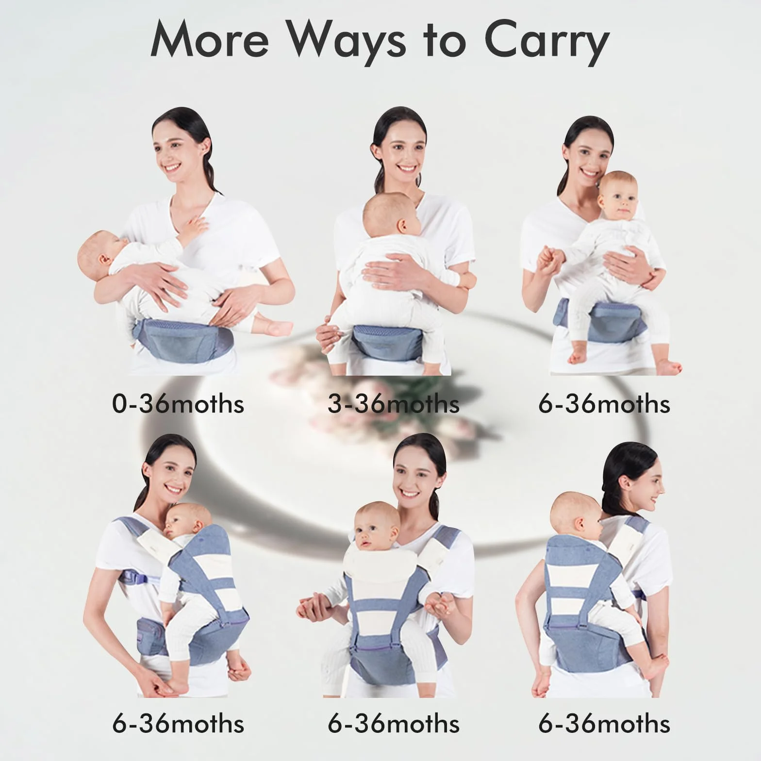 Bellababy Porte Bébé Siège de Hanche Multifonction 6 en 1 pour 3-36 Mois Taille Réglable