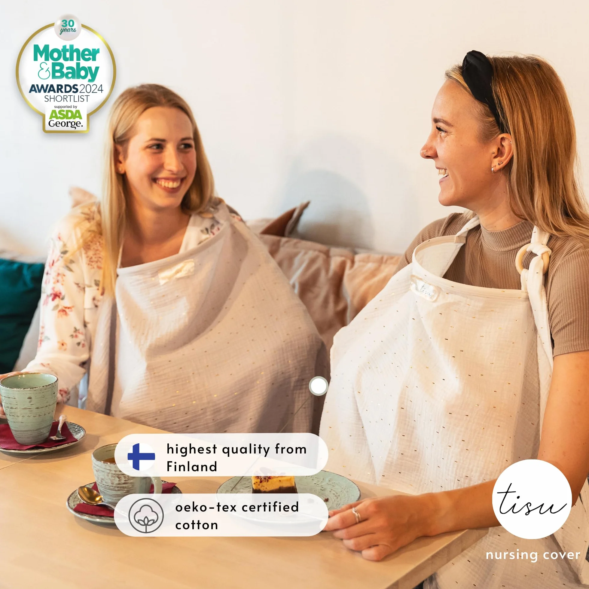 Housse d'allaitement bébé en mousseline de coton bio TISU – multi-usage siège voiture tablier châle blanc