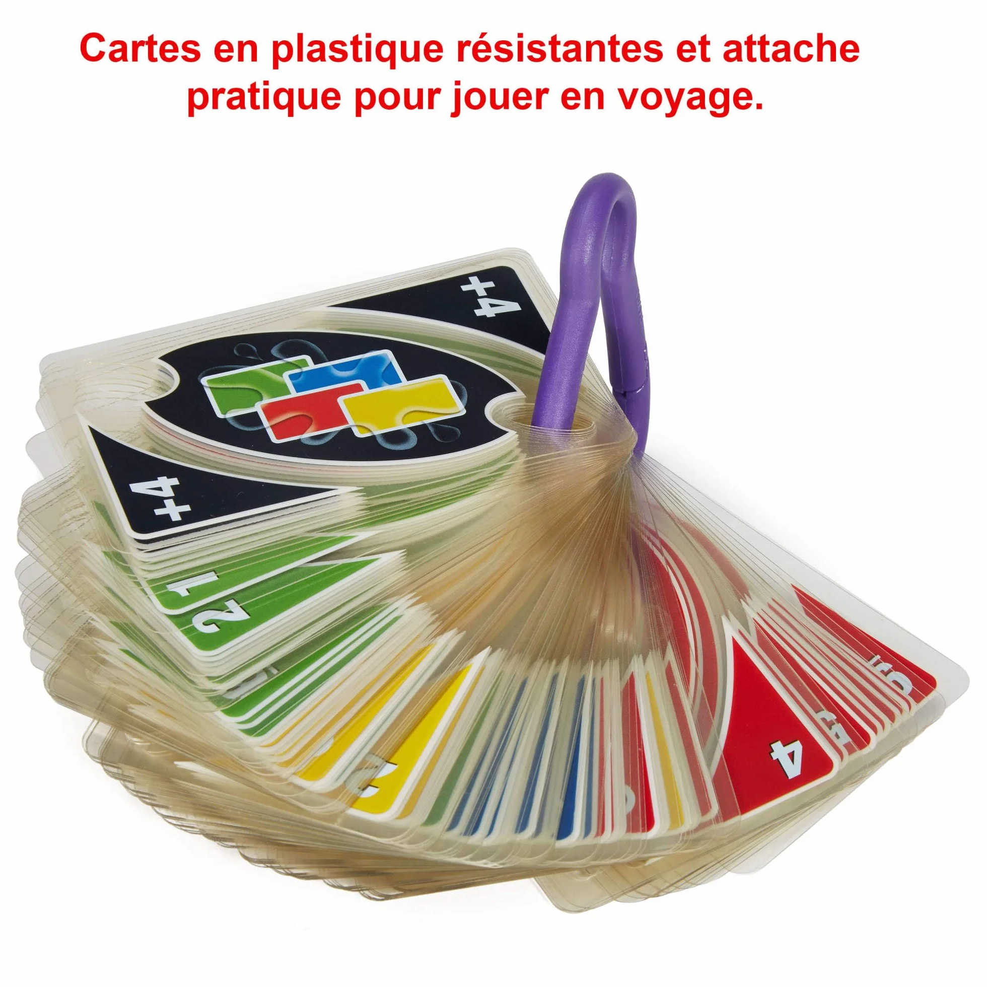 UNO SPORT Jeu de 108 cartes imperméables avec mousqueton, Jeu de Société, 2-10 joueurs, dès 7 ans, P1703