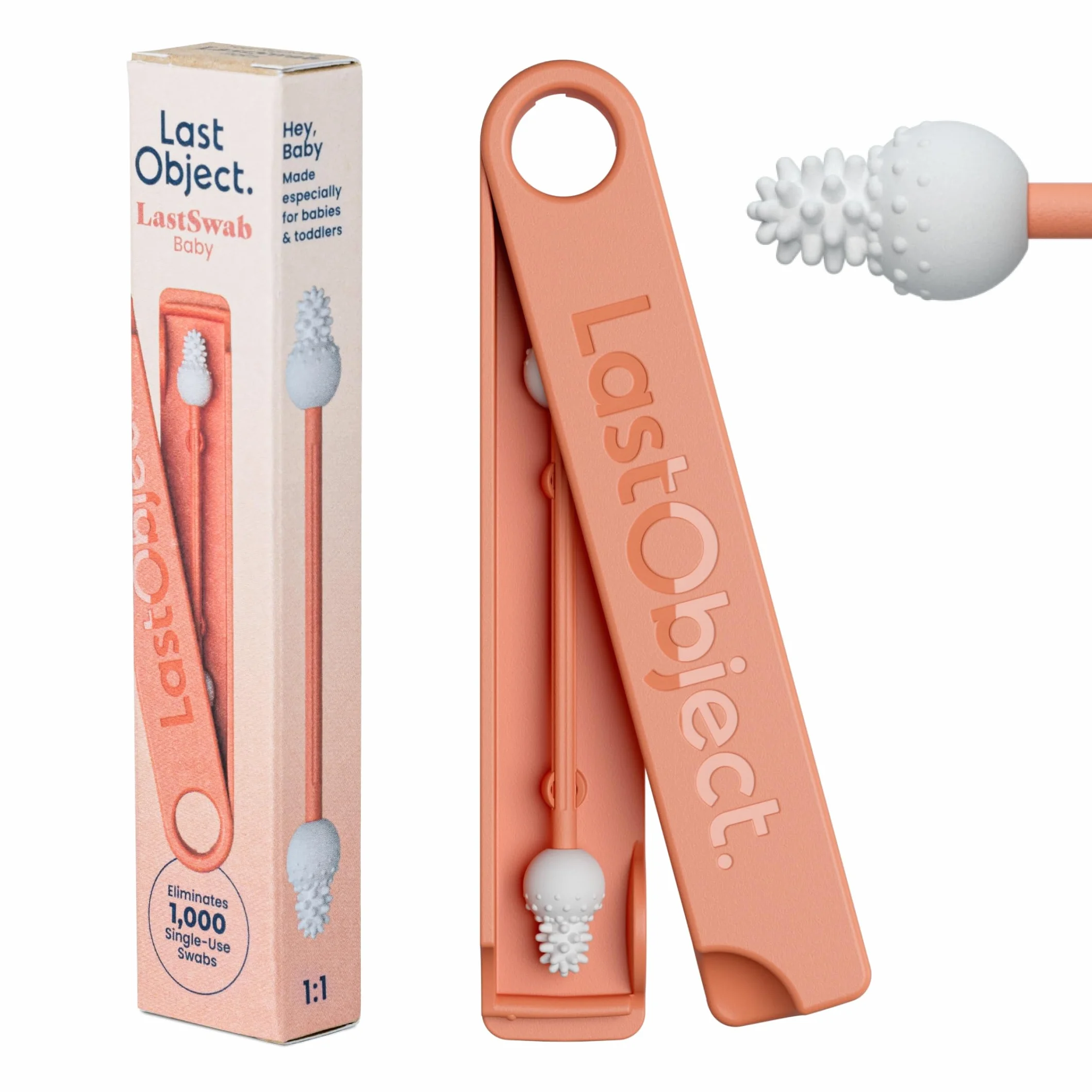LastSwab® Bébé Cotons-tiges réutilisables en silicone – Nettoyeur oreilles nez nouveau-nés – Lavable sans BPA zéro déchet étui Pêche