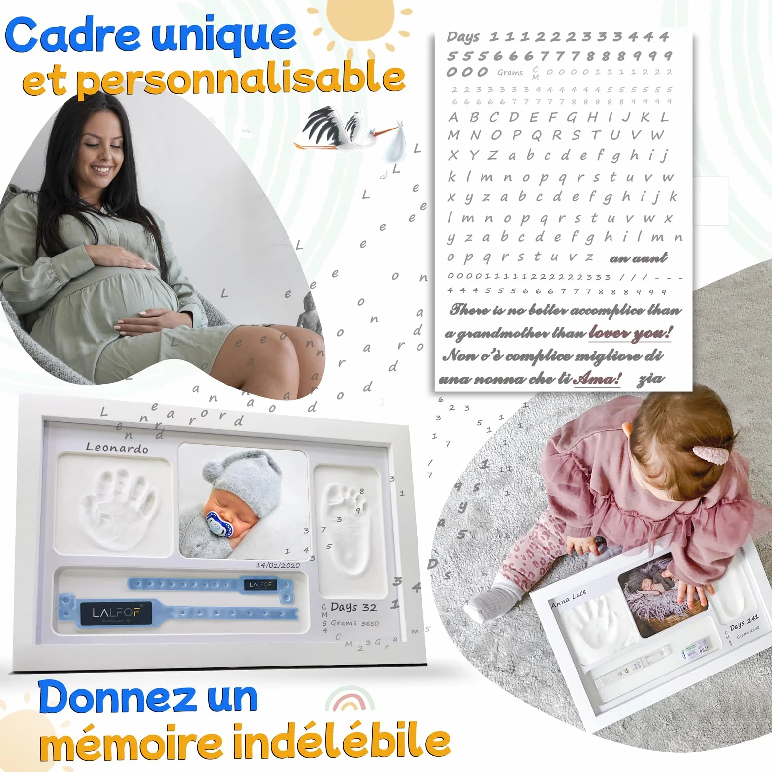 Cadre Empreinte Main Pied Bebe Personnalisable Avec NOM Kit Cadeau Naissance Garcon