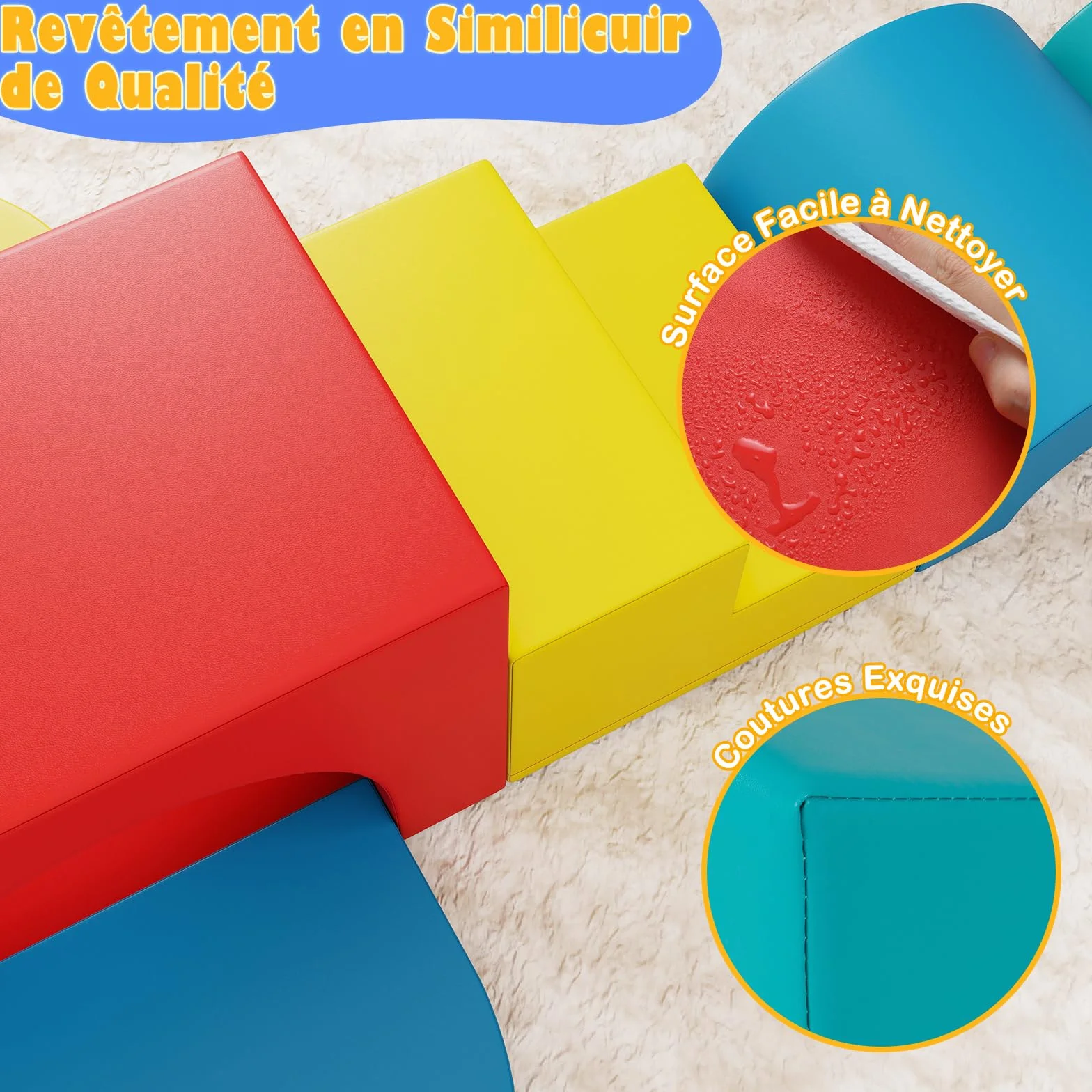 COSTWAY Module Motricité Bébé 7 PCS avec Toboggan Escalier, Parcours Motricité Mousse Housse PU Bandes Agrippantes, Jouets Éducatifs Enfants Préscolaire Rouge