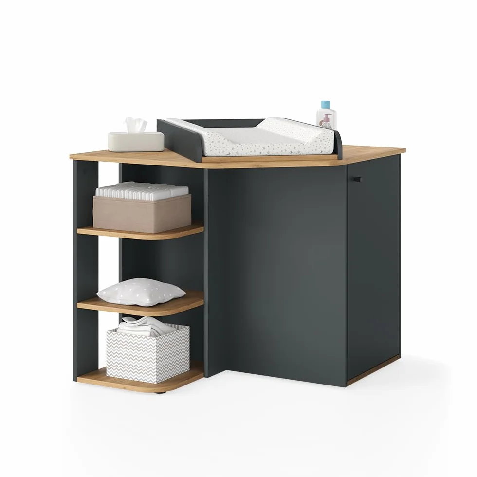 Vicco Commode à Langer Kristian Anthracite Artisan 85x77.3cm 3 Compartiments Fermés Table à Langer Rangement