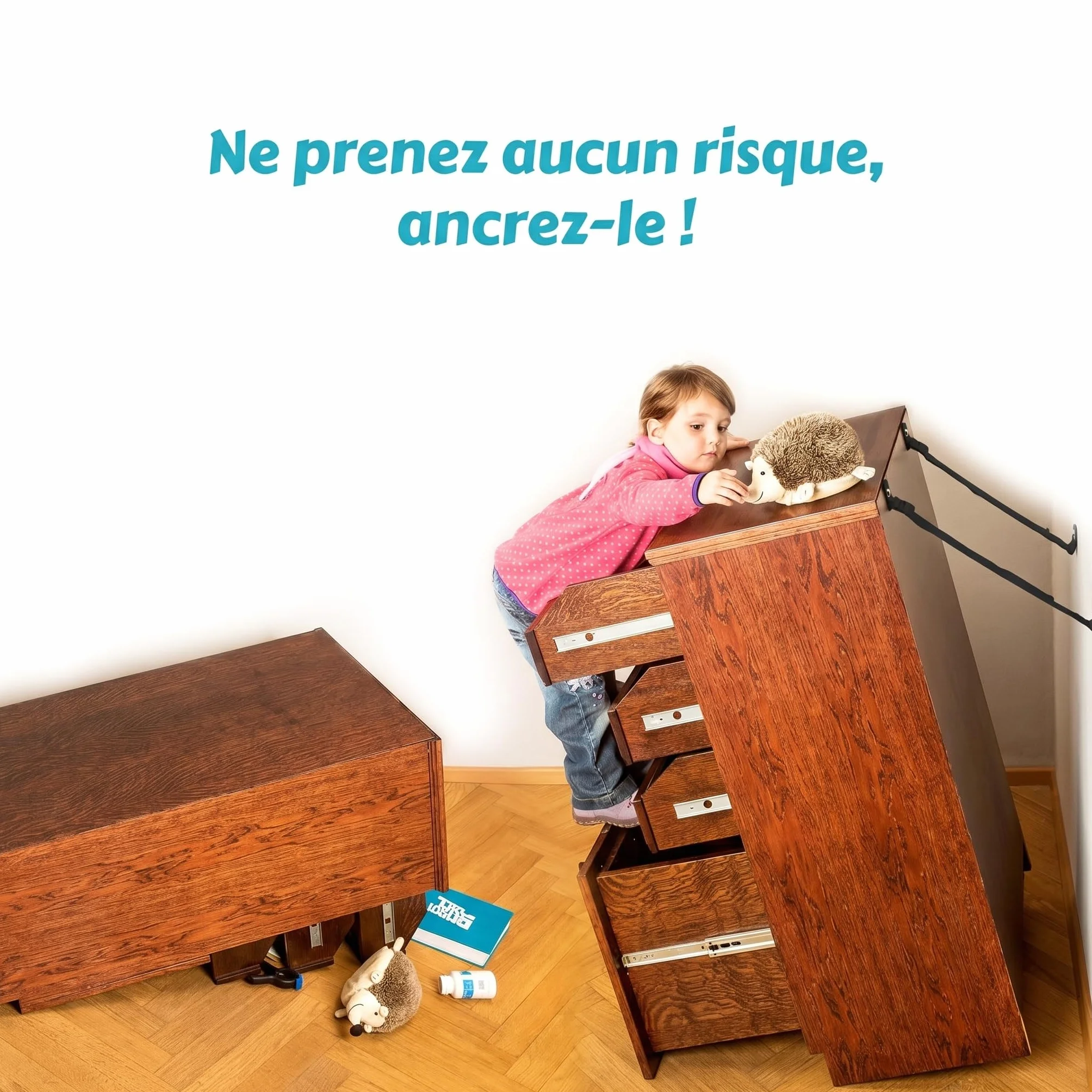 Boxiki Kids Anti Basculement Meuble Sangle Fixation Mur Kit 8 Sangles Sécurité Bébé Enfant Ancrage Anti-Renversement Réglable Noir