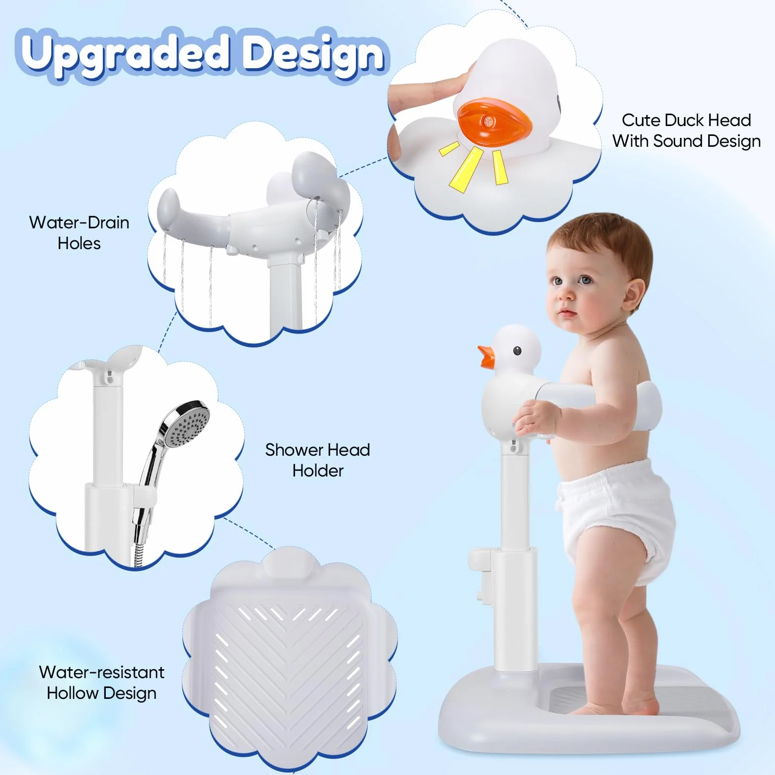 Baignoire bébé avec support de douche, aspiration stable et forte, support pour bébé debout