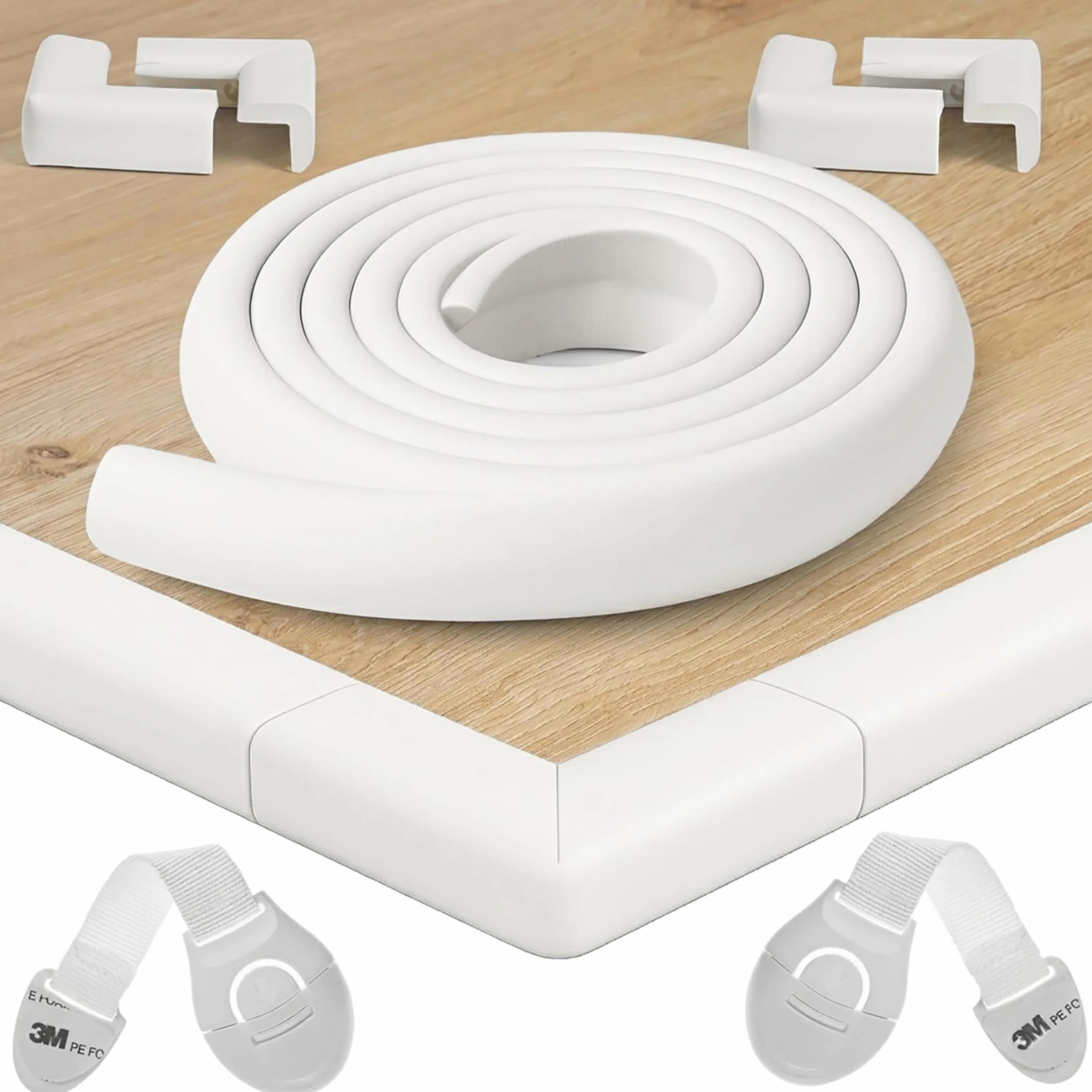 Happy Chlea Coin de Table Protection Bébé 2,4 m Couverture Totale Anti-Choc pour Tables et Meubles + 2 Bloque-Tiroirs Sécurité Enfant