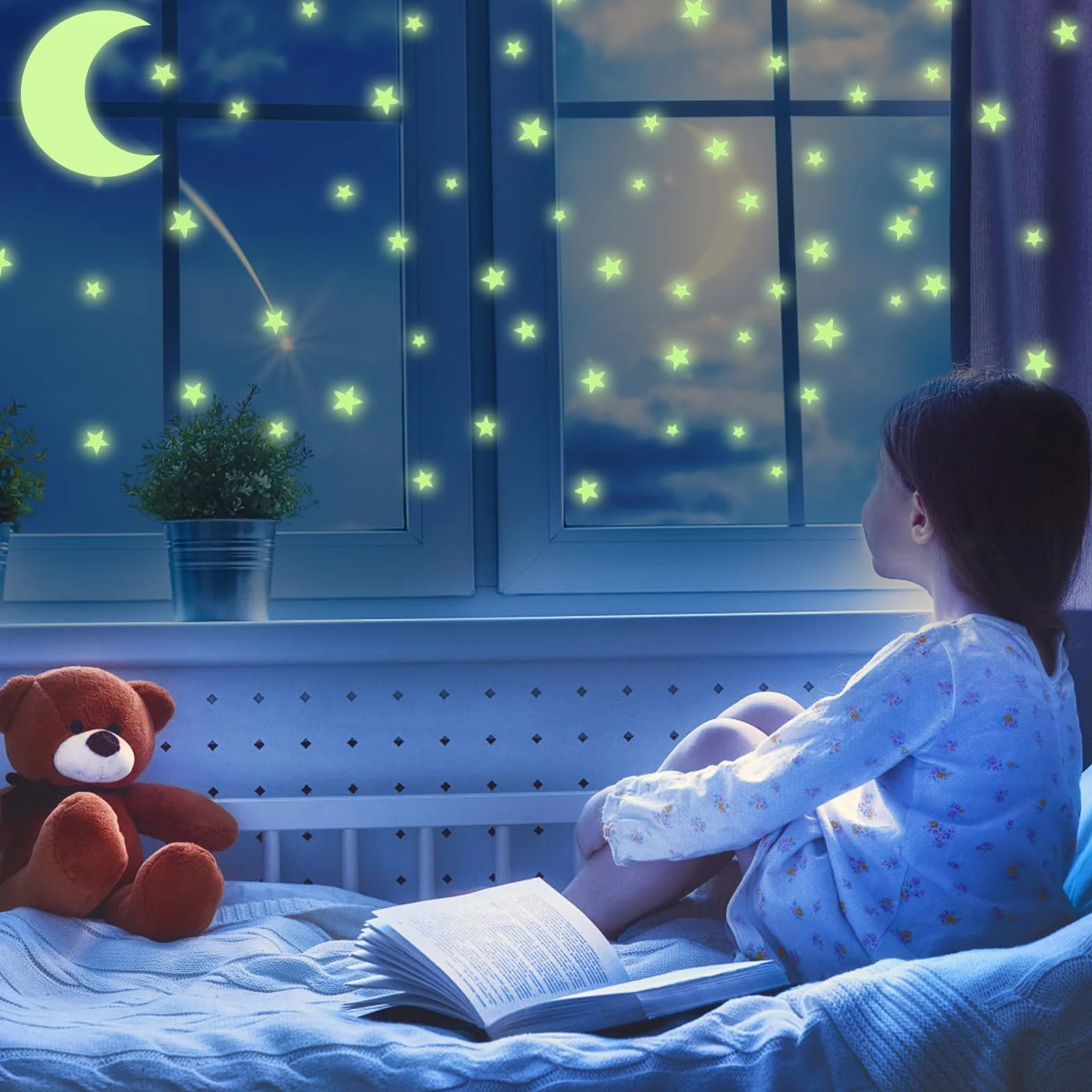 Autocollants Phosphorescent Étoiles et Lunes pour Chambre Enfant 462 Pcs Décoration Plafond