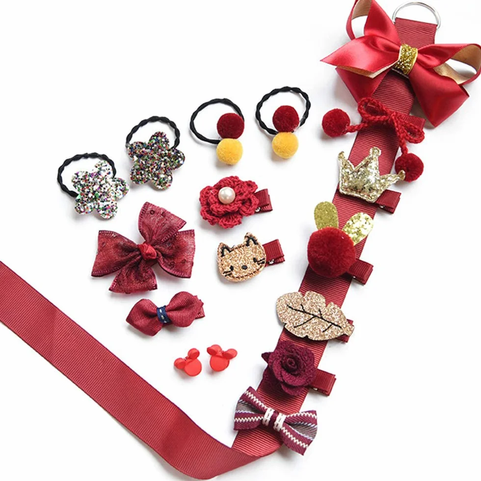 Accessoires de cheveux bébé fille 36 pièces clips arcs élastiques cravates boîte-cadeau