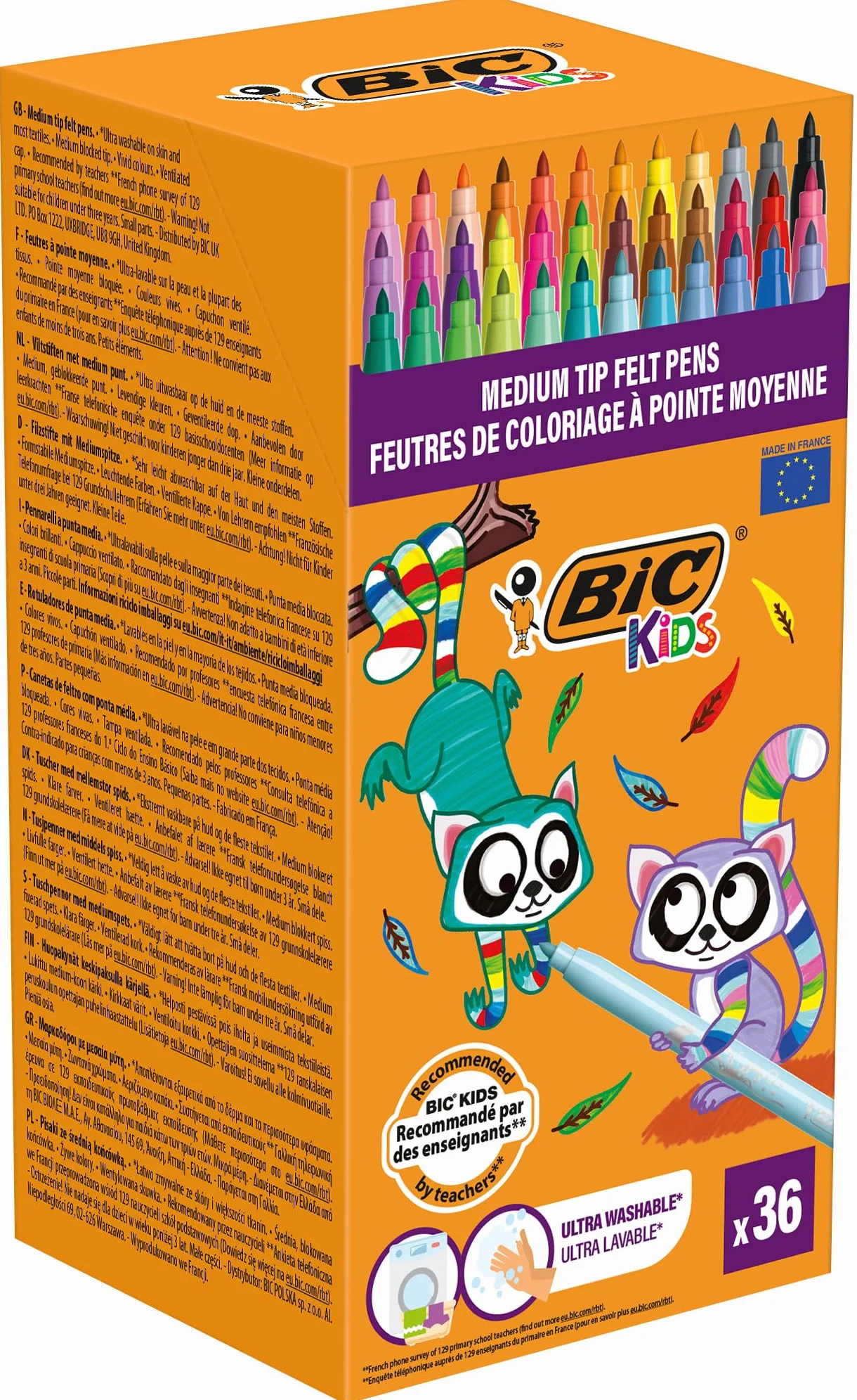 BIC Kids Feutres de Coloriage à Pointe Moyenne, Couleurs Assorties, Etui Carton de 36