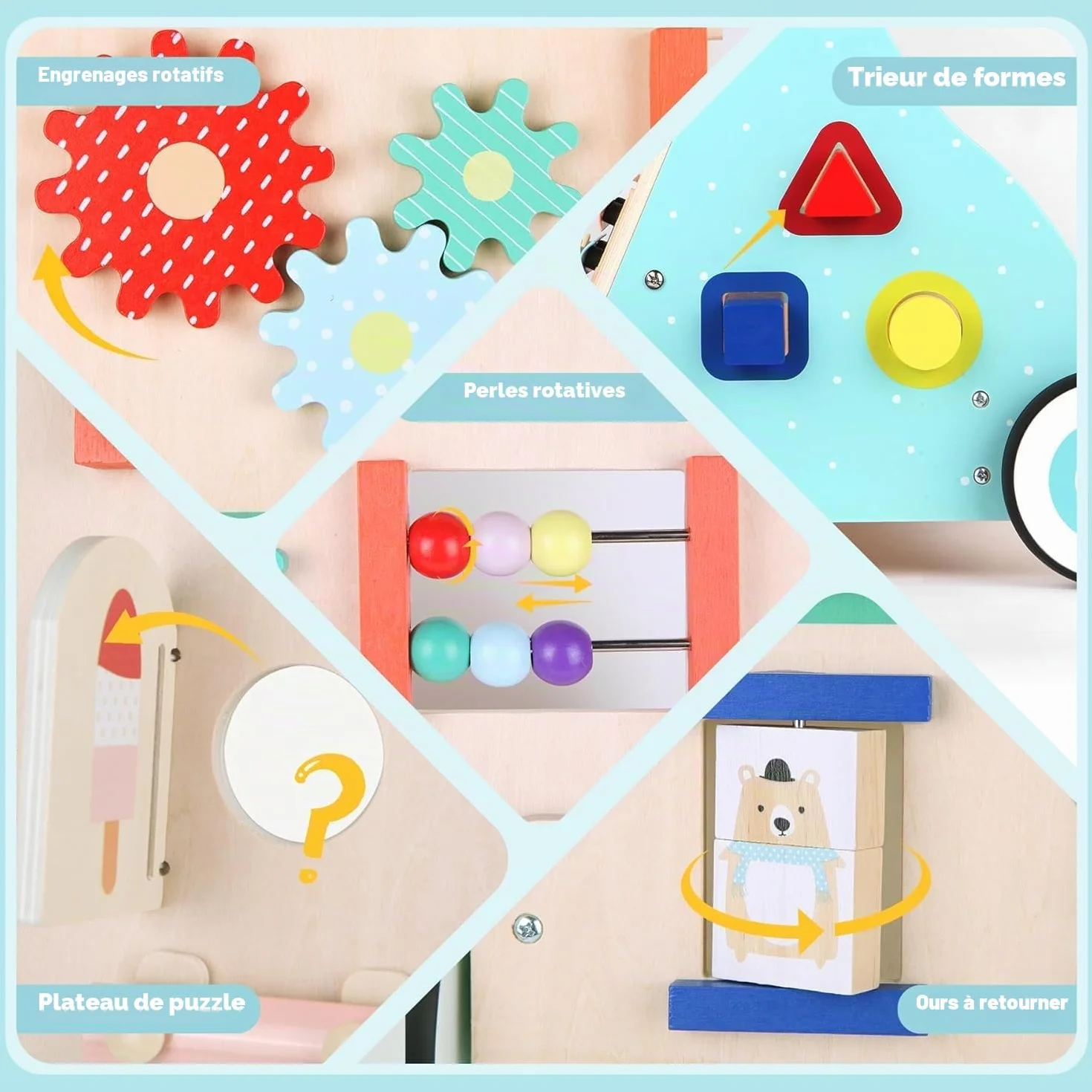 Chariot de Marche en Bois Bébé Trotteur pour Enfant Activité Cadeau Développement Garçons Filles 1-3 ans Multicolore