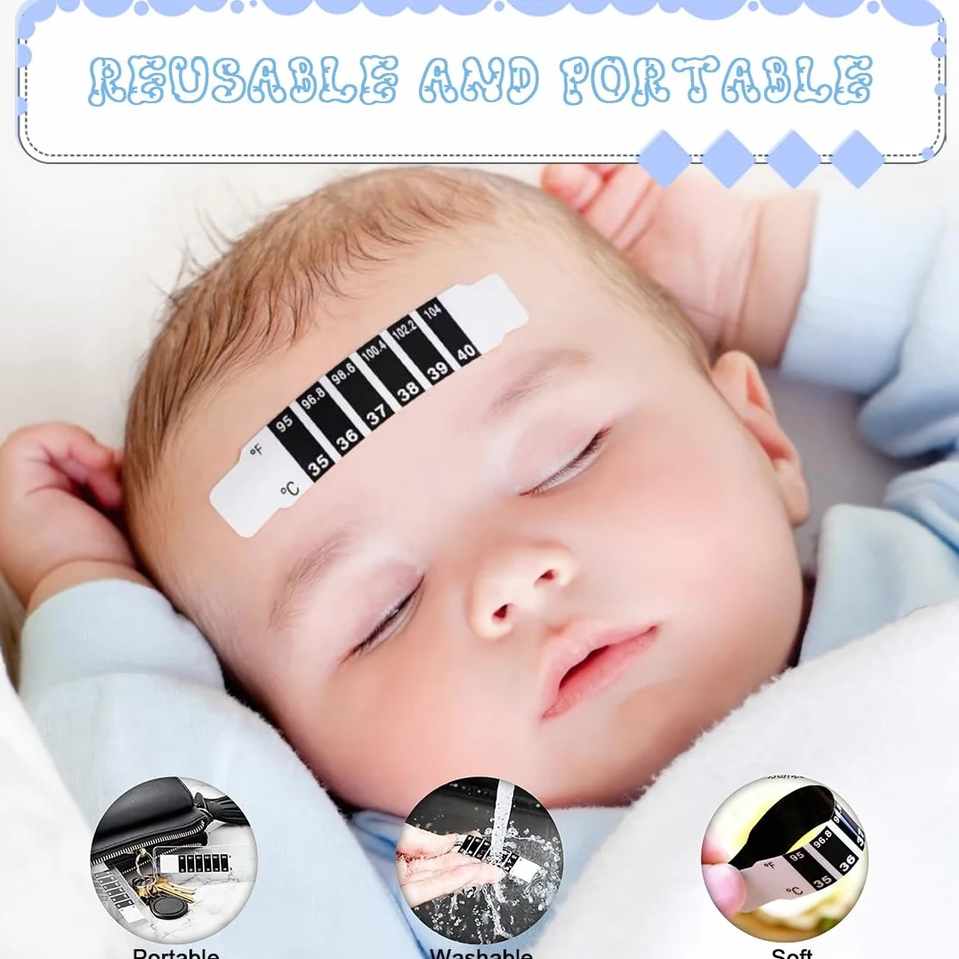 Bandes de Thermomètre Frontal 20 Pièces, Autocollant Portable Réutilisable pour Bébé Adulte