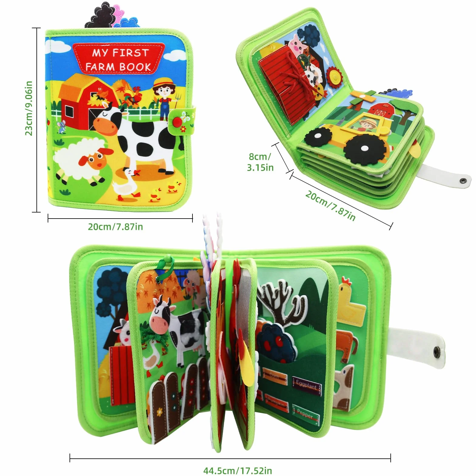 Busy Board 1 an Livre d'activités en feutre DIY Jouet éducatif préscolaire vert