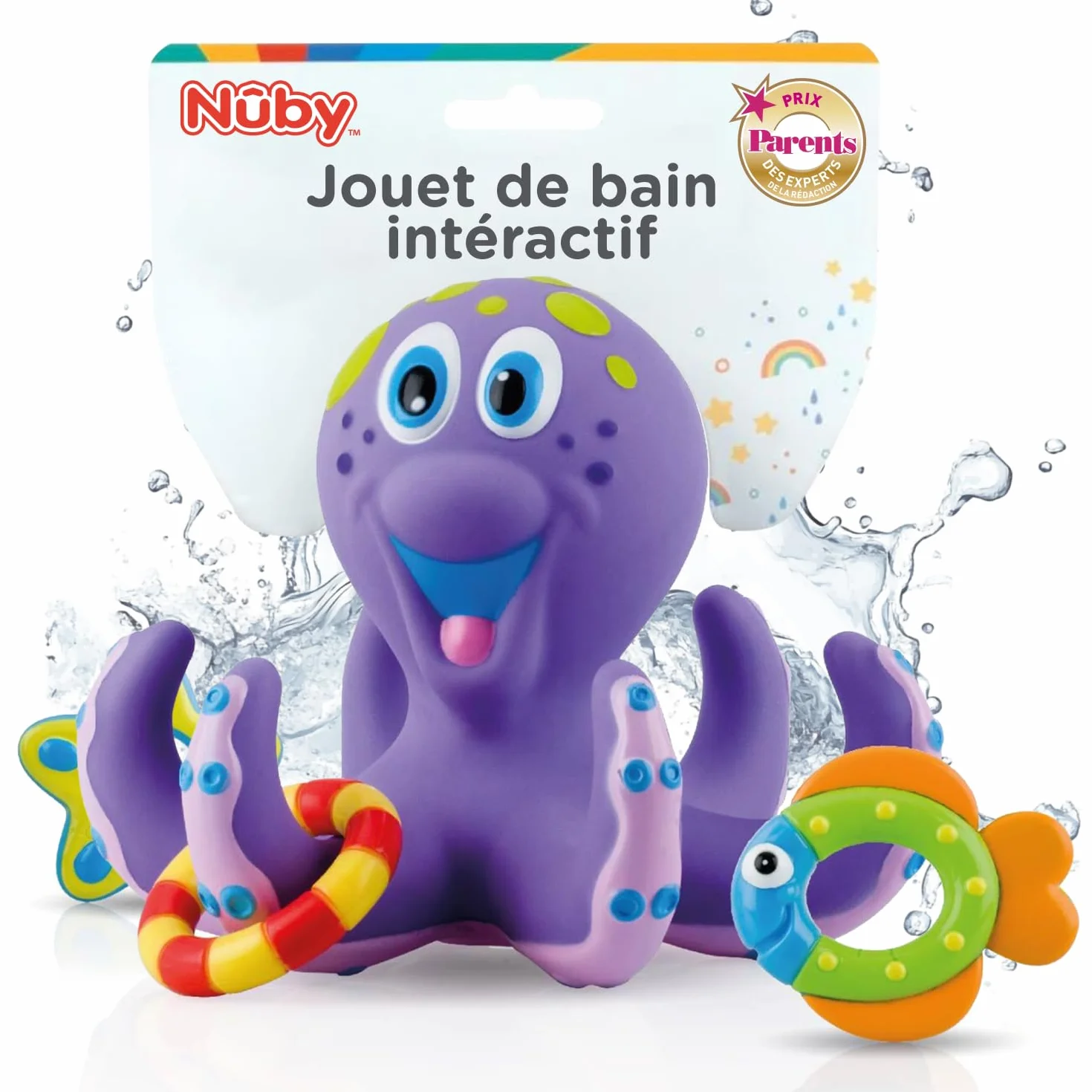 Nuby Jouet de Bain Pieuvre Interactive Flottante avec Anneaux de Bain Violet 18 Mois+