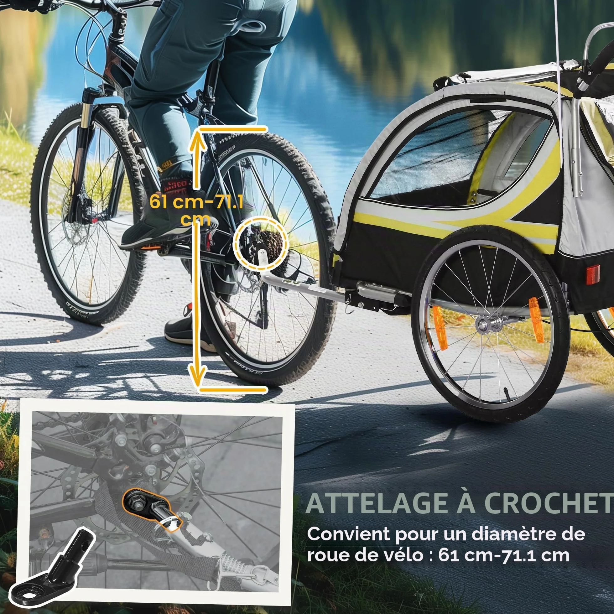 HOMCOM 2 in 1 Kinderfahrradanhänger mit Mesh-Tür, 360° Drehbares Vorderrad, Bremse, 142 x 75 x 101 cm
